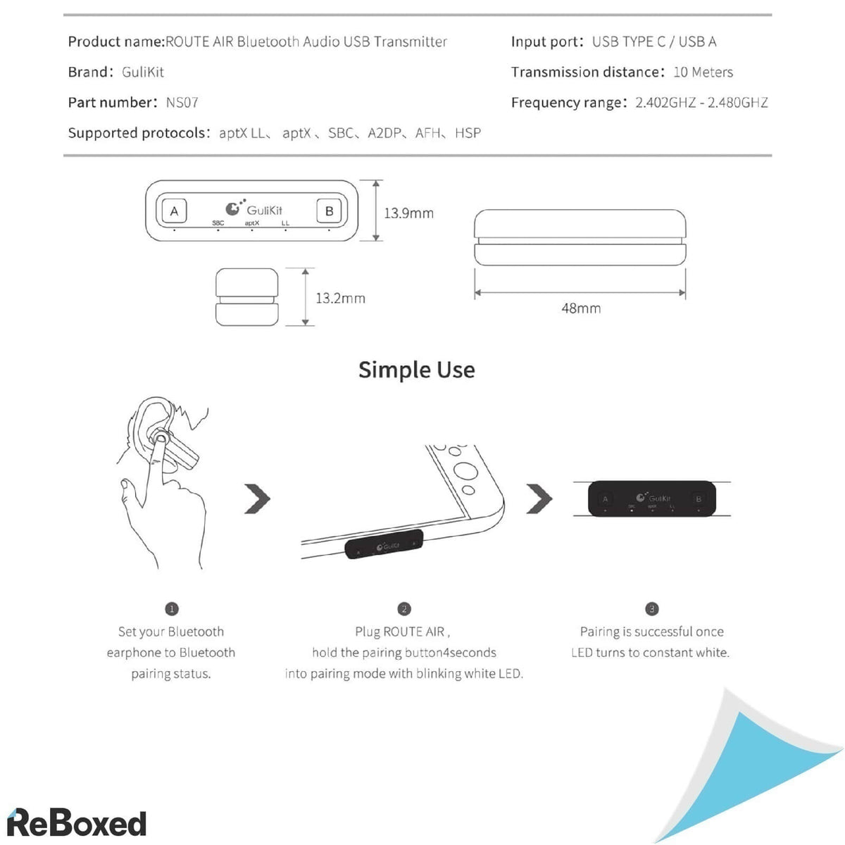 GuliKit Route AirPro Adaptor Bluetooth Nintendo Switch