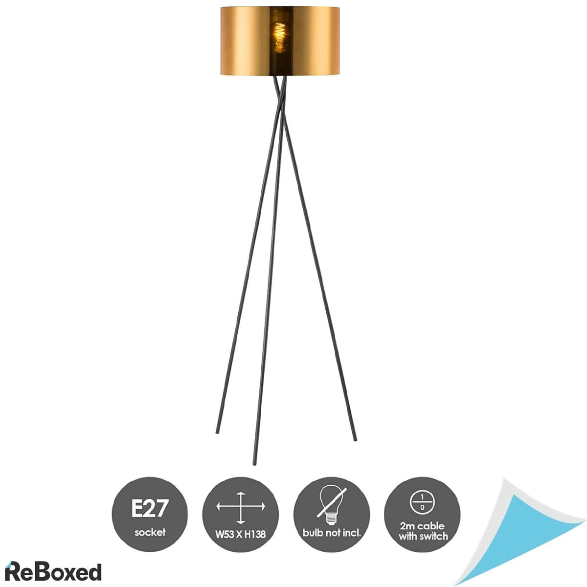 HSH Lampa de Podea Tripod Vintage E27 34x138cm Negru Auriu