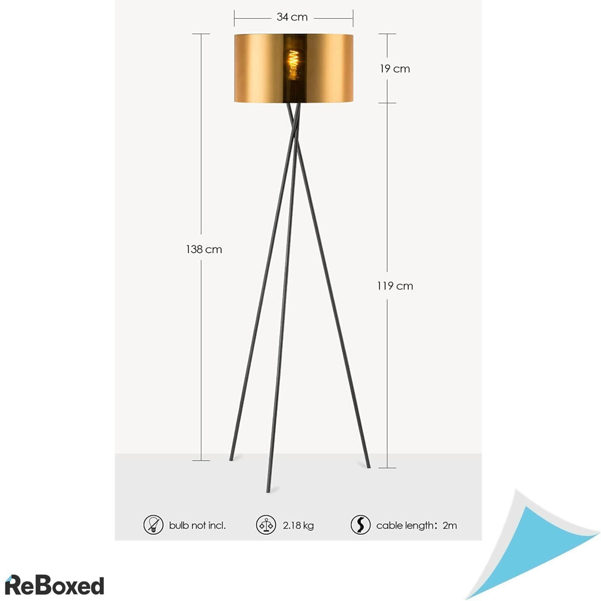 HSH Lampa de Podea Tripod Vintage E27 34x138cm Negru Auriu