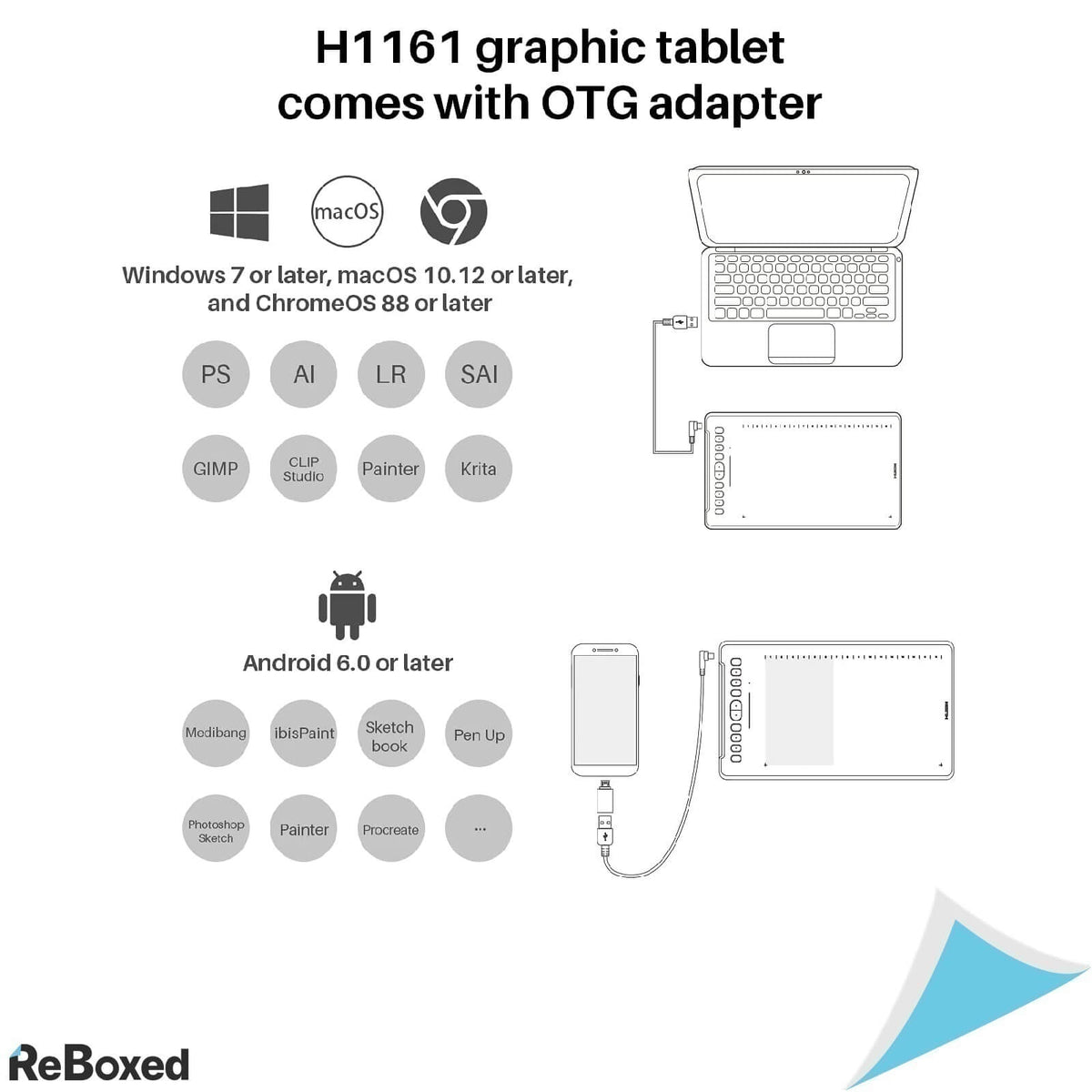 Huion H1161 Tableta Grafica 266pps 8192 Niveluri Presiune PW100 Pen