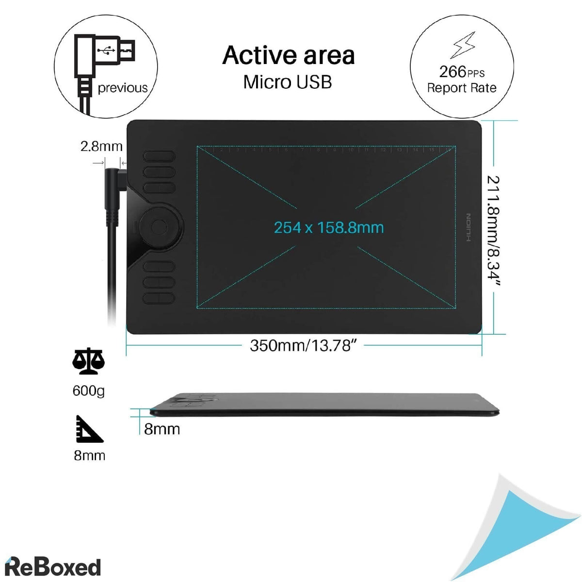 Huion HS610 Tableta Grafica 266pps 8192 Niveluri Presiune PW100 Pen
