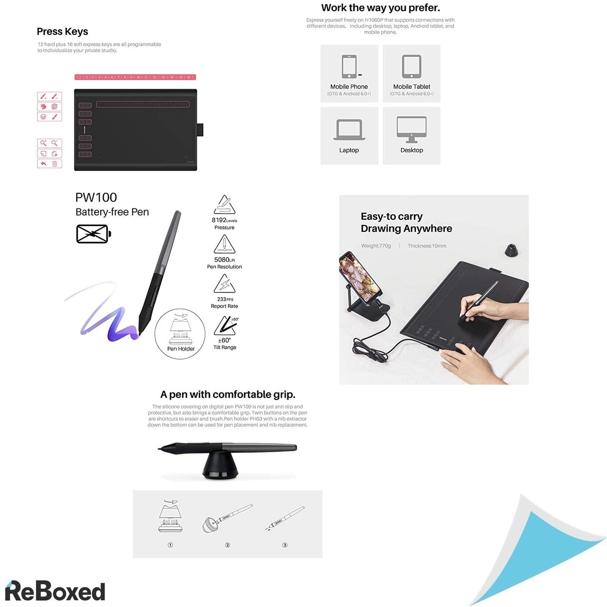 Huion H610 PRO Tableta Grafica USB 5080LPI 233PPS stilou PW100