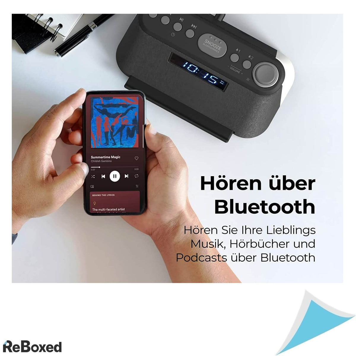 i-Box Glow Radio Ceas Digital Bluetooth Incarcare Qi Zgomot Alb
