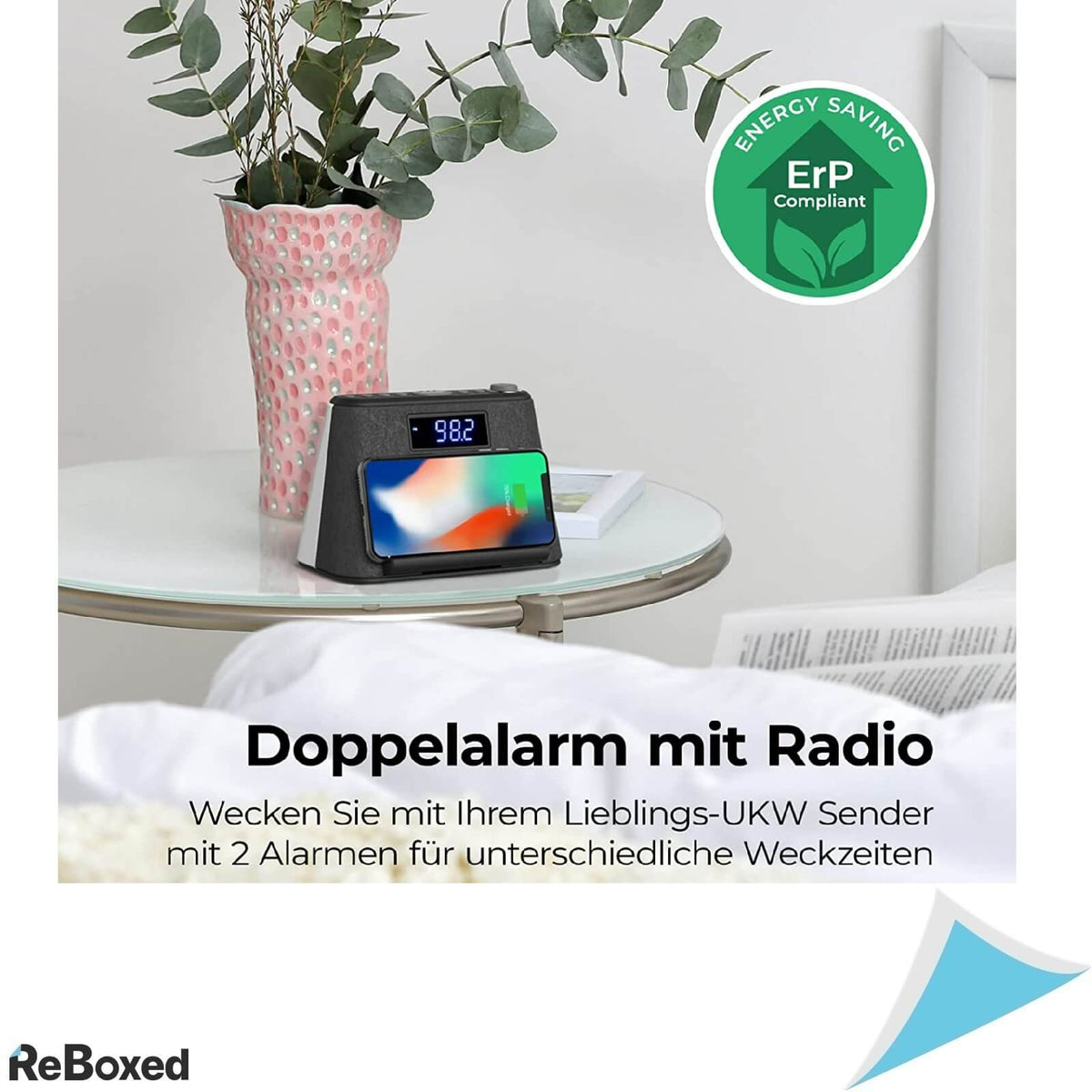 i-Box Glow Radio Ceas Digital Bluetooth Incarcare Qi Zgomot Alb