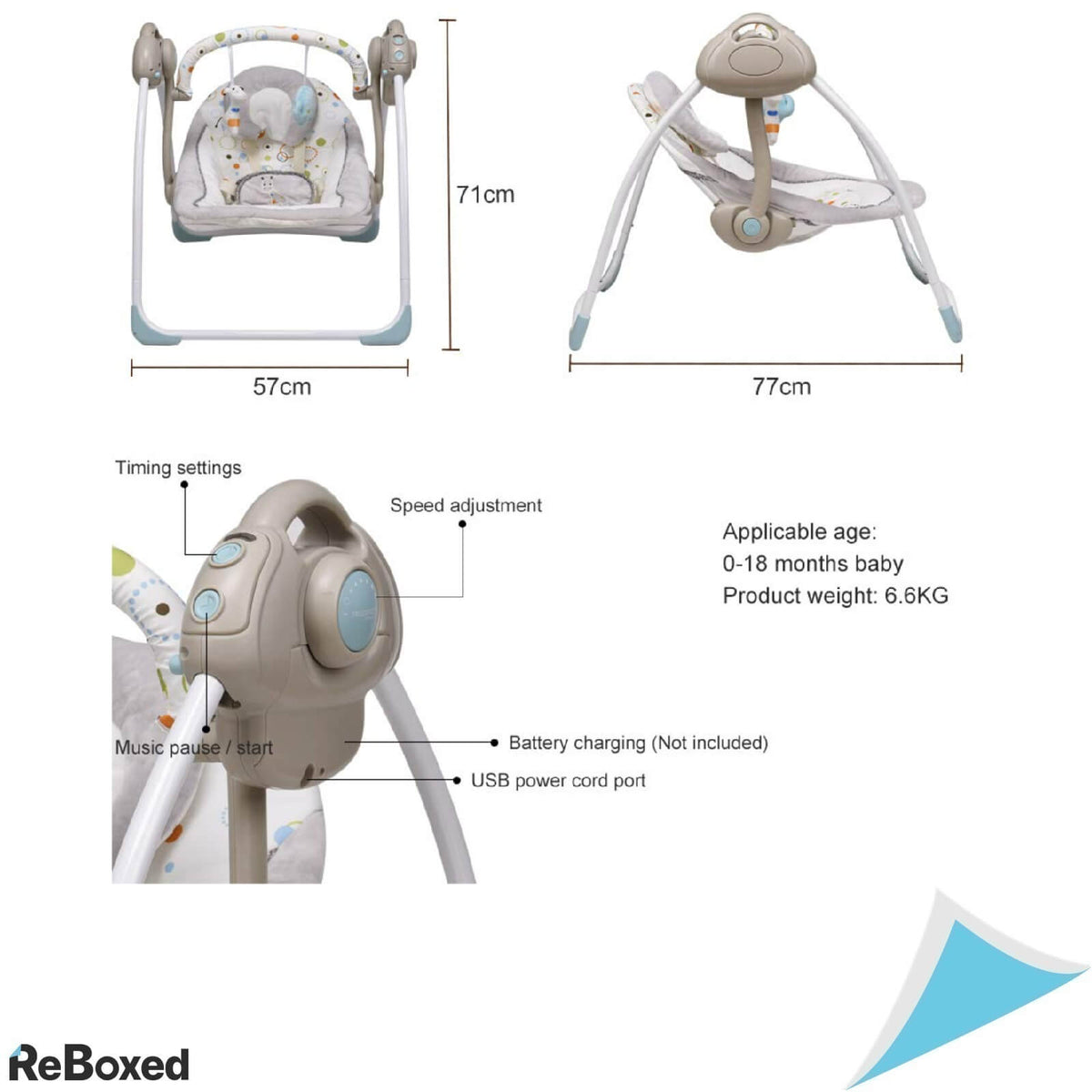 iEcoPower Leagan Electric cu Melodii Copii 0-18 luni Cappucino