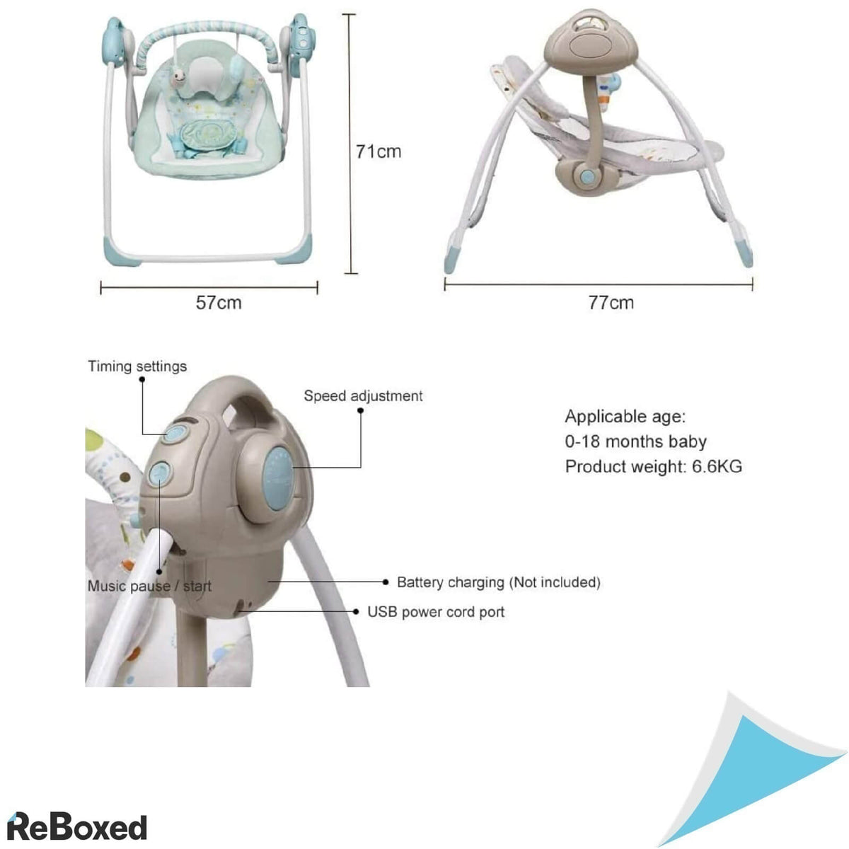 iEcoPower Leagan Electric cu Melodii Copii 0-18 luni Blue