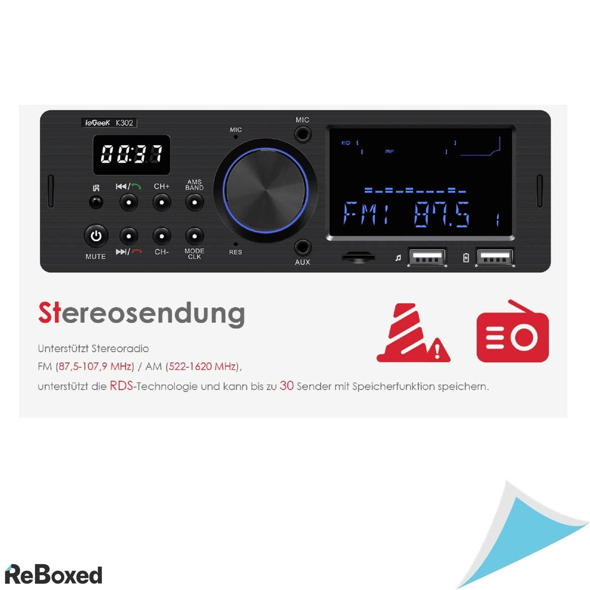 IeGeek K302 LCD Radio Auto RDS MP3 FM SD USB Handsfree