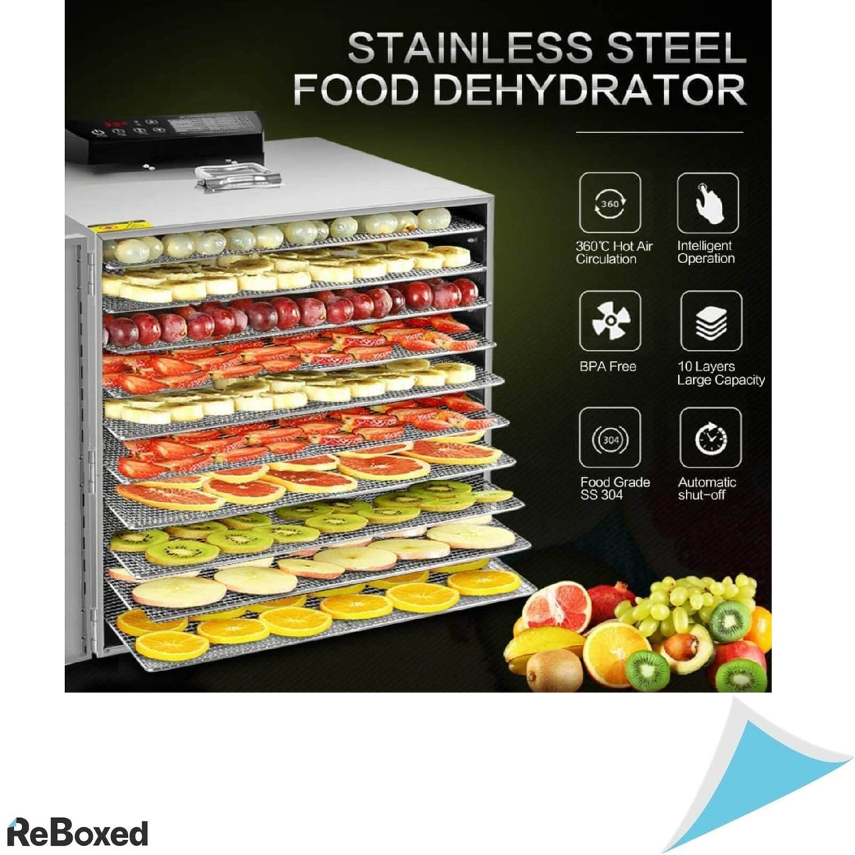 Kwasyo Dehidrator 1000W Inox 10 tavi 30-90 grade Temporizator