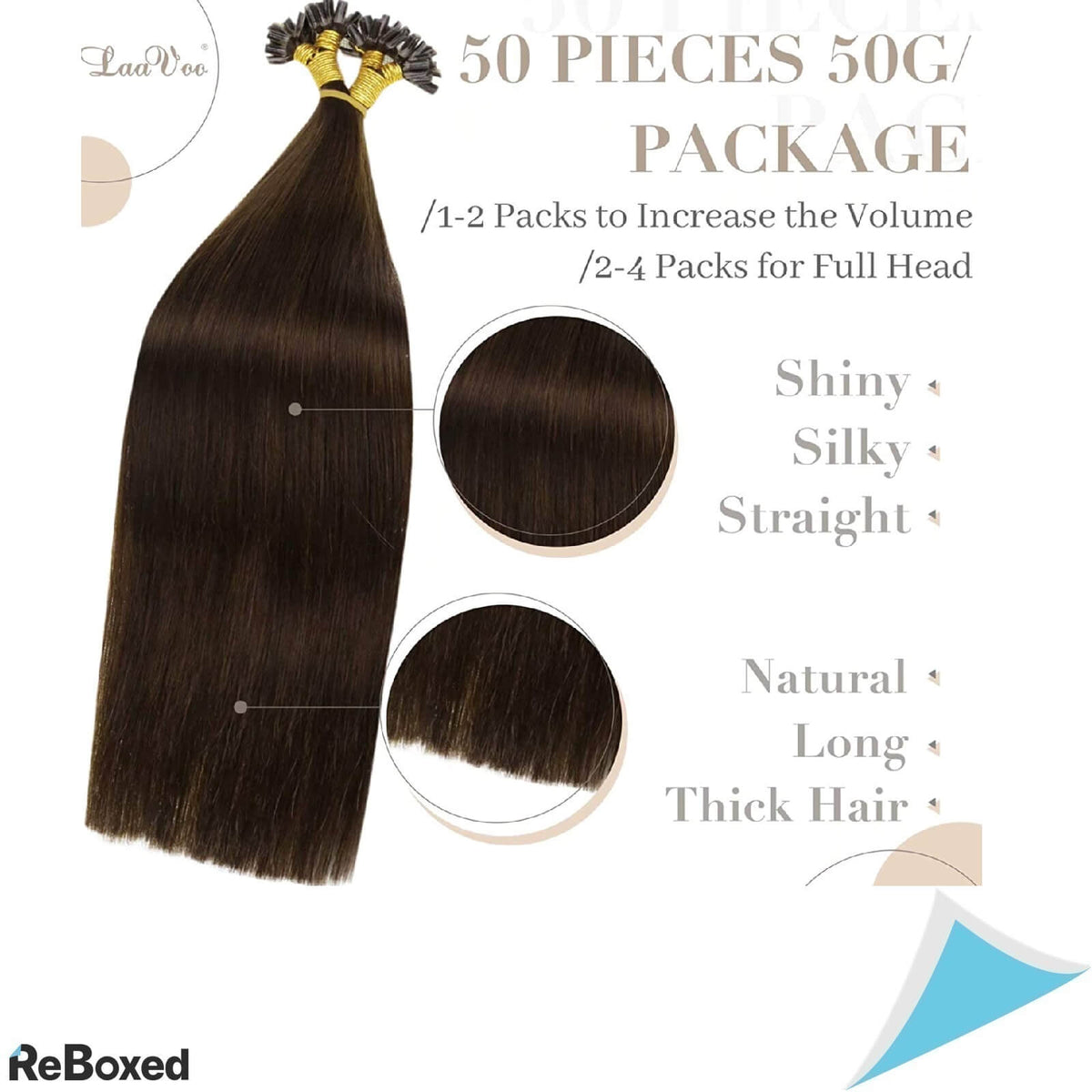 LaaVoo U-tip Extensii de Par Natural Cheratina 40cm Ciocolatiu