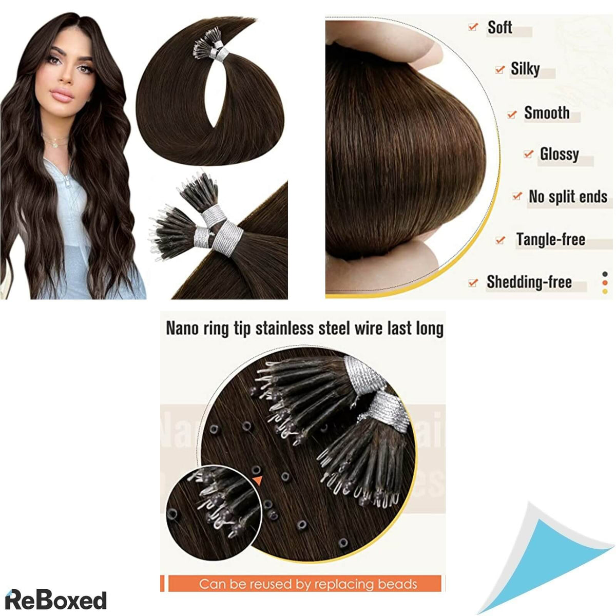 LaaVoo Inele Nano Extensii de Par Natural Cheratina 50cm 50g Maro