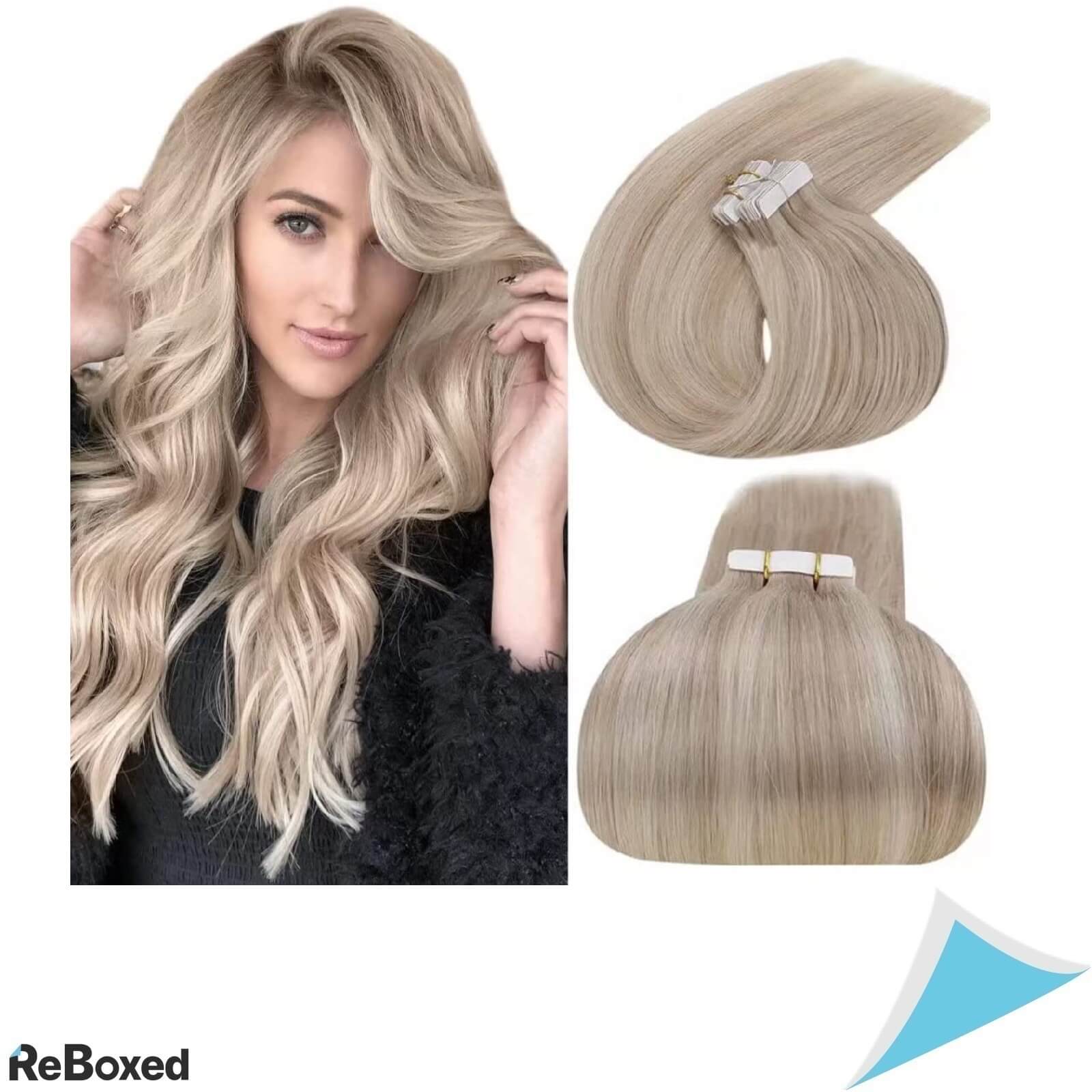 LaaVoo Tape-In Extensii de Par Natural 56cm Blond Cenusiu