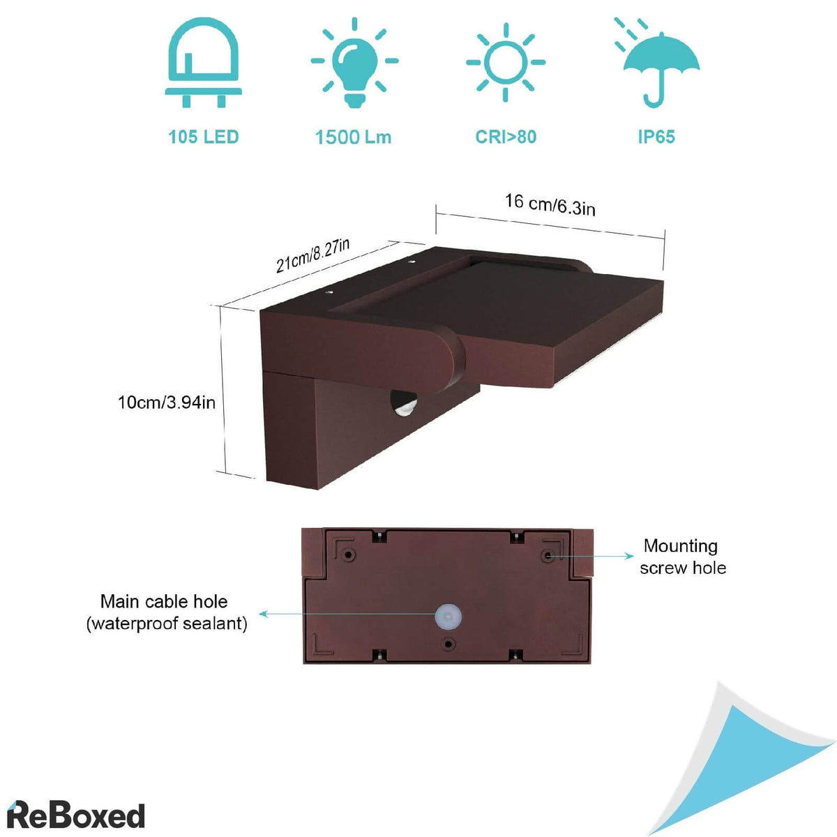 Klighten Lampa LED 24W Perete Reglabila IP65 21x10x16cm Bronze