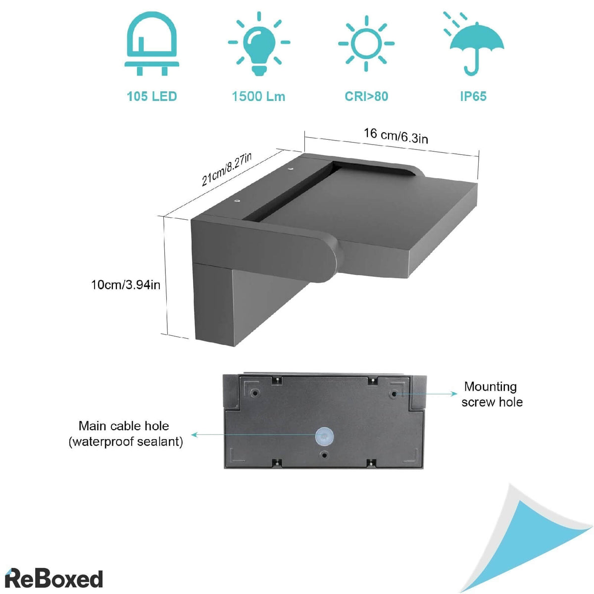 Klighten Lampa LED 24W Perete Reglabila IP65 21x10x16cm Gri Inchis
