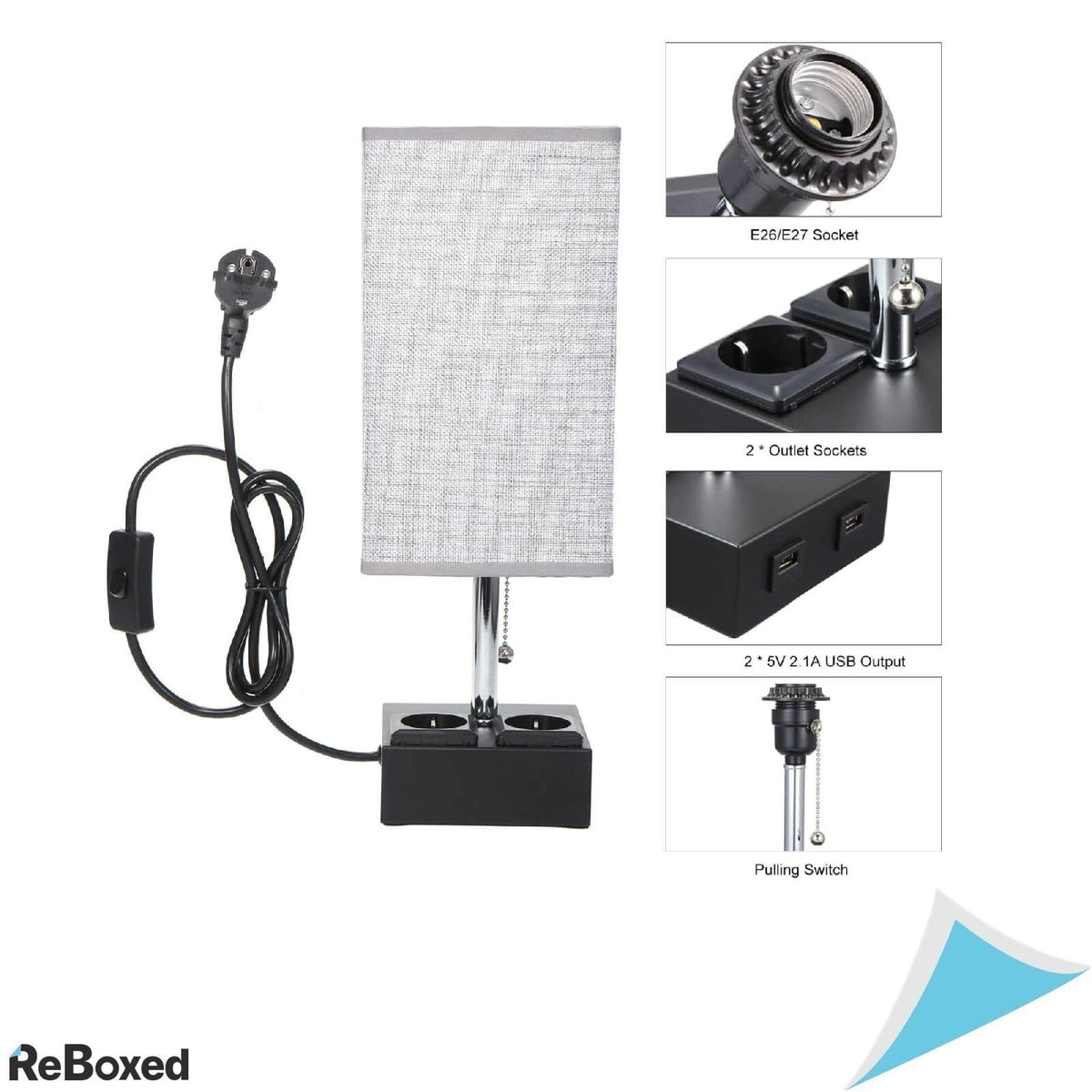 Lampa de masa LED E27 cu 2 porturi USB si 2 Prize