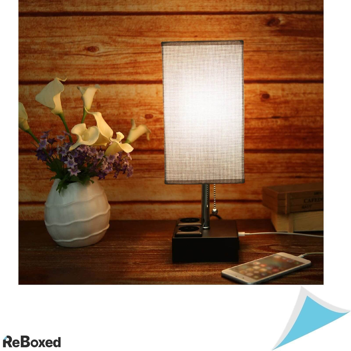 Lampa de masa LED E27 cu 2 porturi USB si 2 Prize