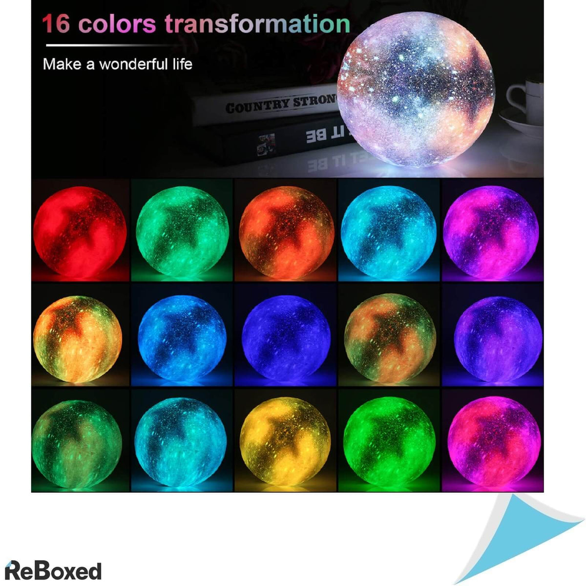 Luna 3D Lampa Portabila 15cm 16 culori Suport Lemn Telecomanda