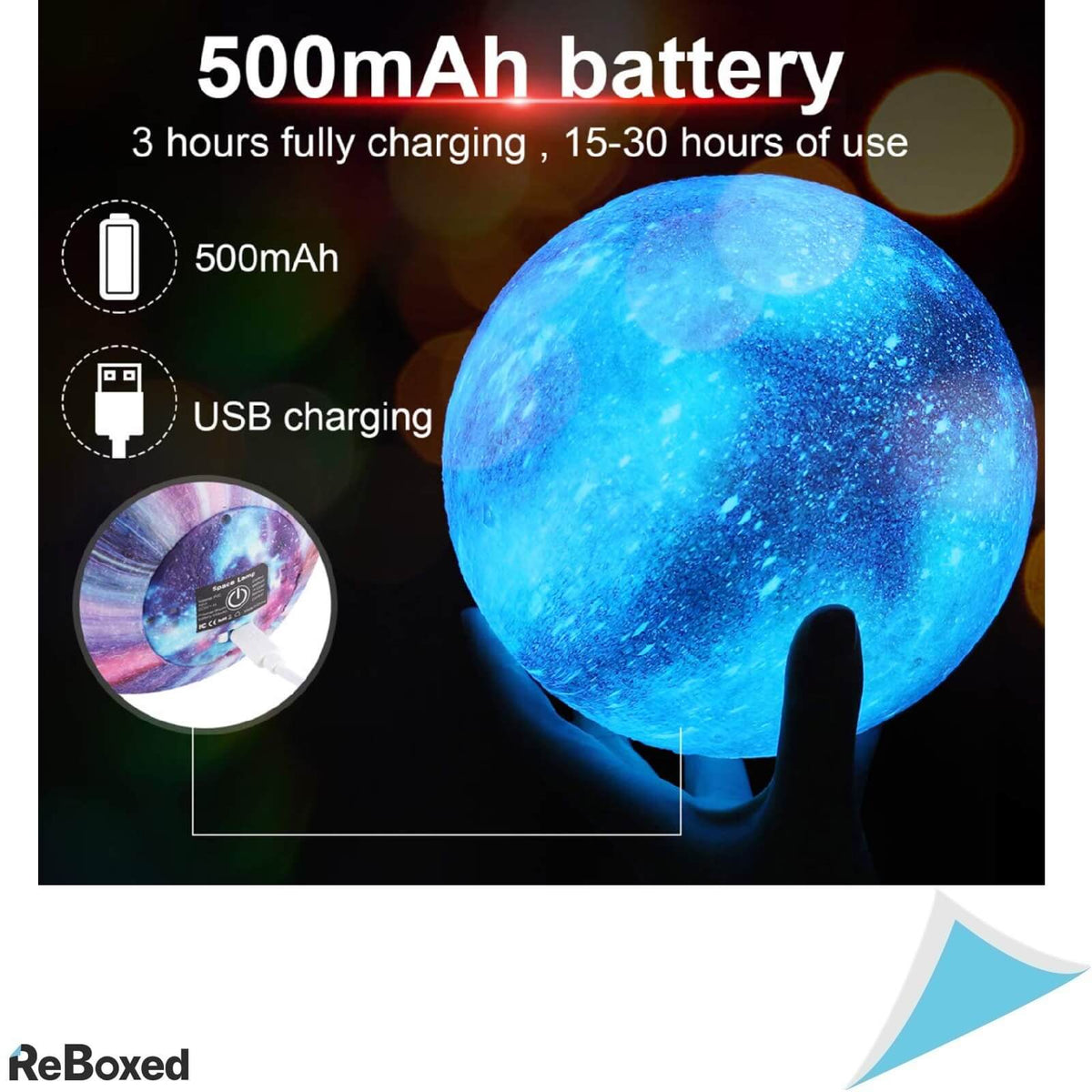 Luna 3D Lampa Portabila 15cm 16 culori Suport Lemn Telecomanda