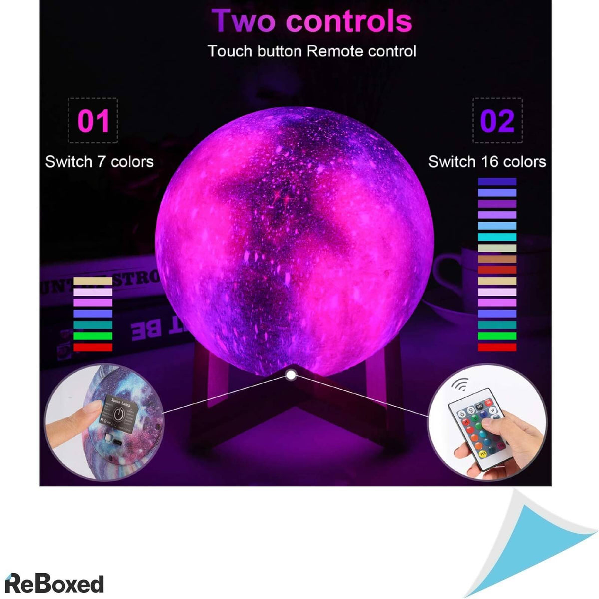 Luna 3D Lampa Portabila 15cm 16 culori Suport Lemn Telecomanda