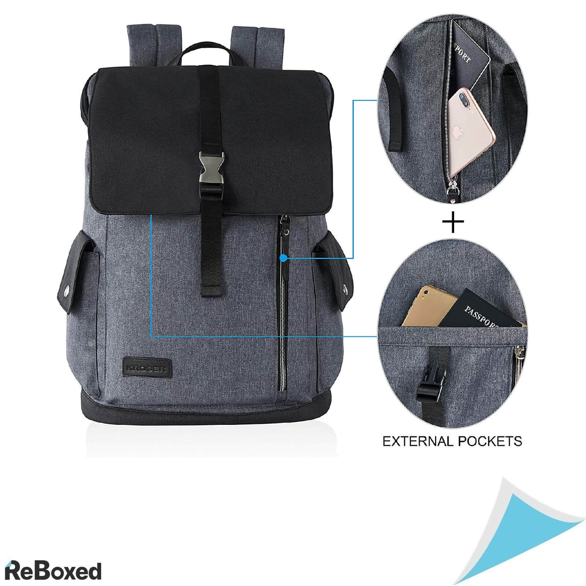 Kroser Rucsac Impermeabil Laptop 17.3 cu Port USB Incarcare Gri