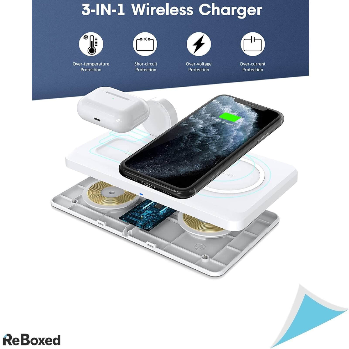 Lechly CW301 Statie de Incarcare Wireless 3-in-1 Telefon Ceas Casca