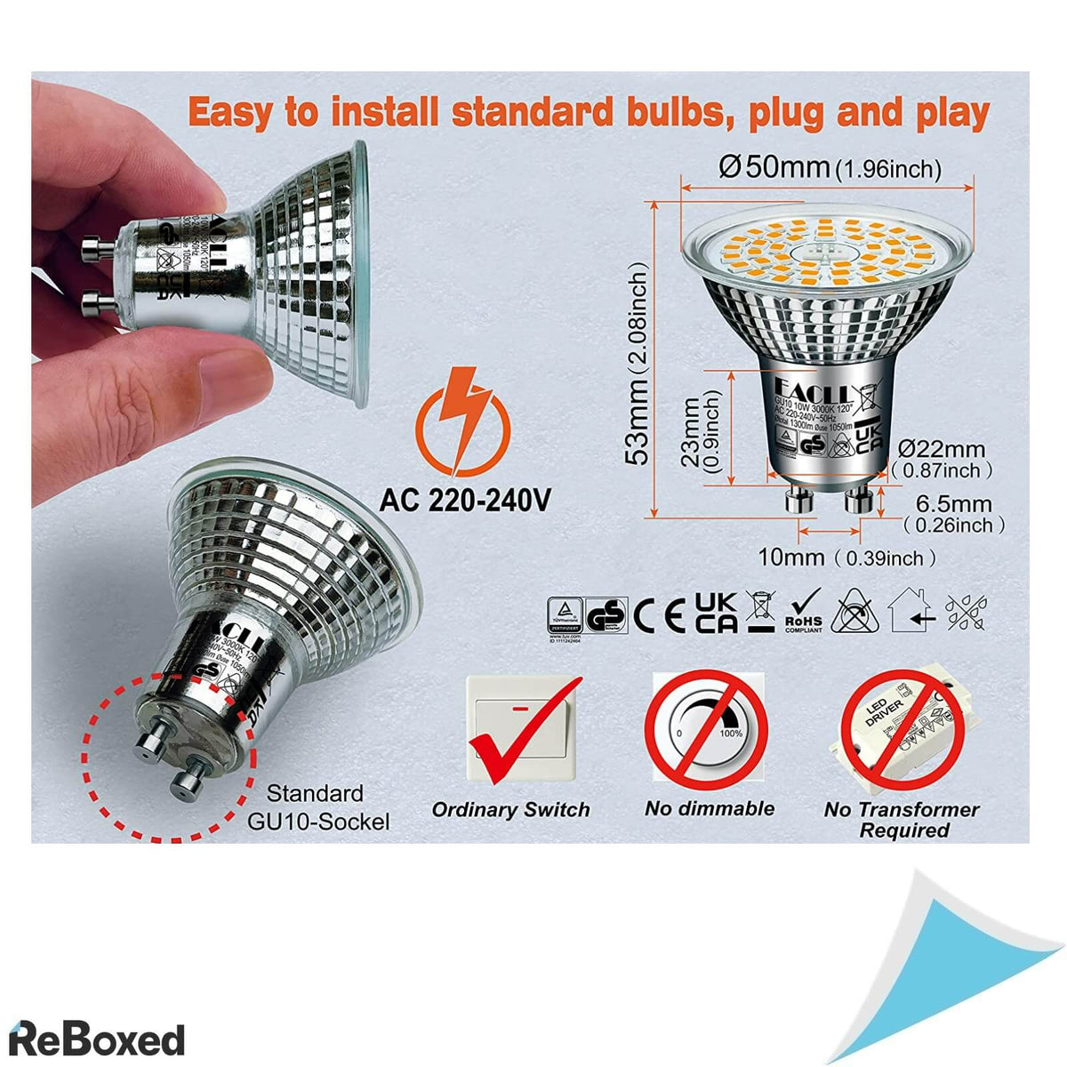 Set 6 Becuri LED GU10 220V 3000K 10W 1050lm 120 grade
