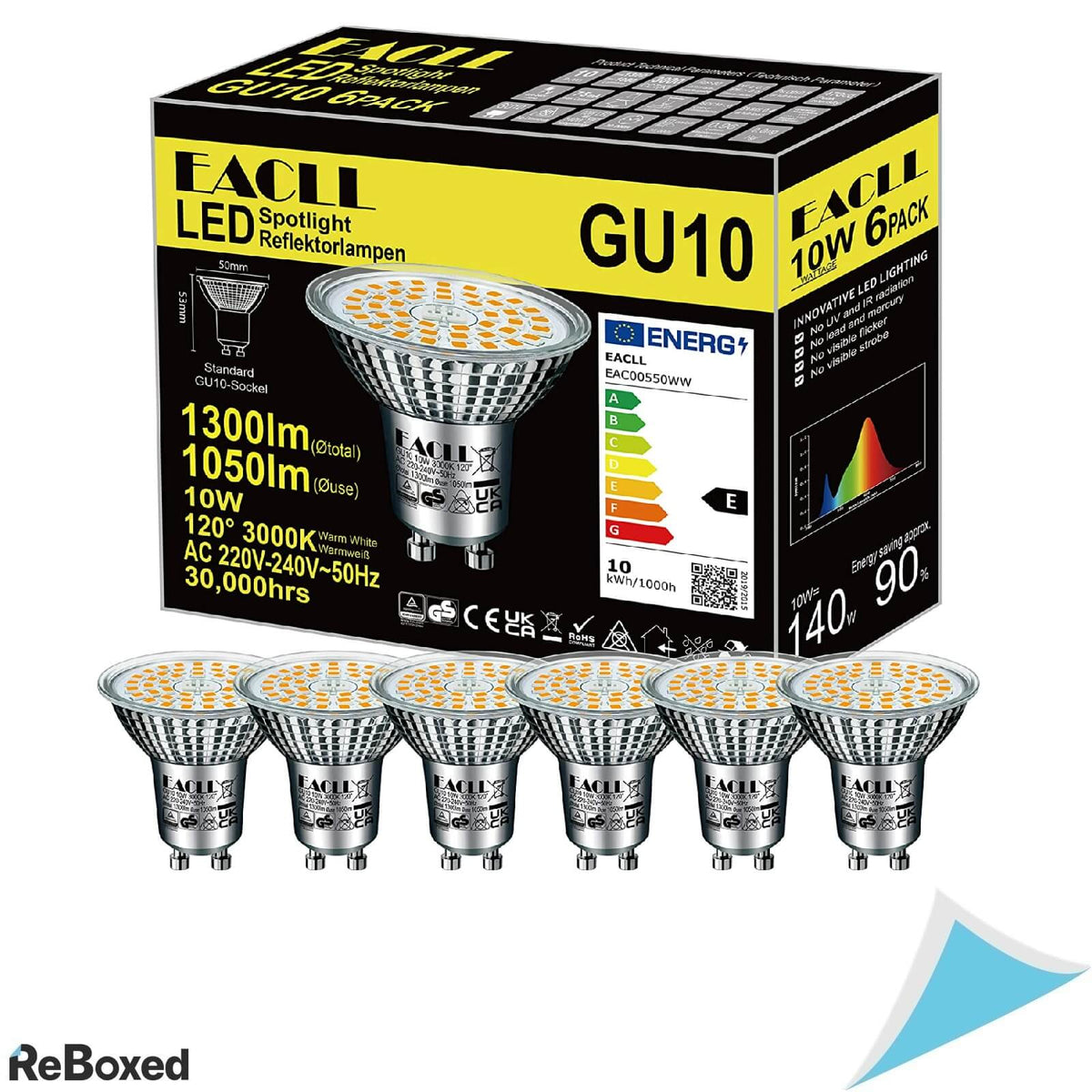 Set 6 Becuri LED GU10 220V 3000K 10W 1050lm 120 grade