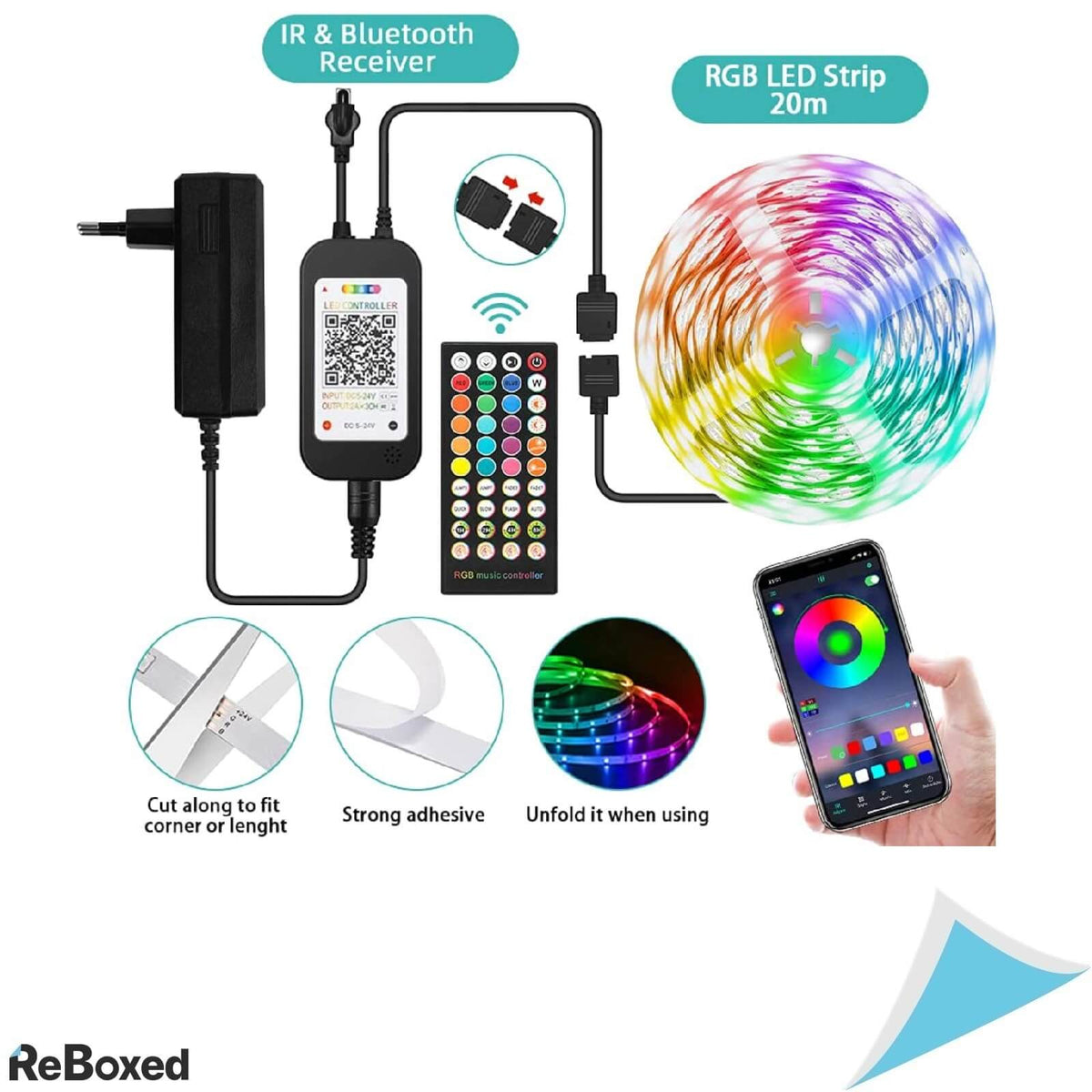 Kit Banda LED RGB 20 metri Telecomanda Bluetooth SMD5050