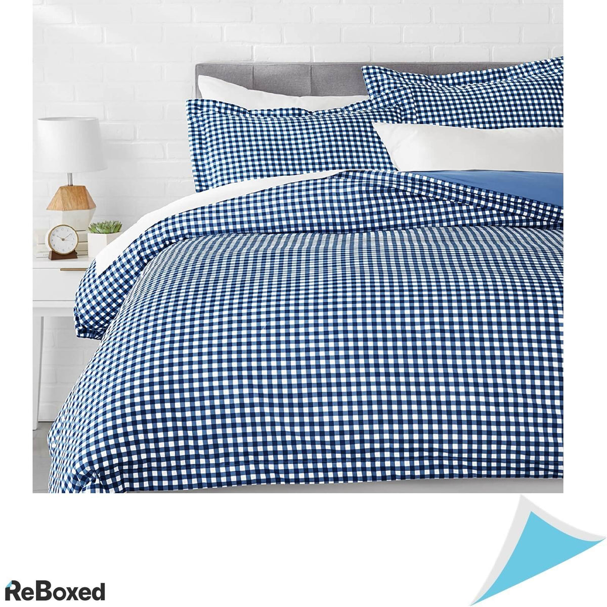 Set Lenjerie Pat Husa Pilota 224x224 si 2 Fete Perna 51x66 Caroiaj Albastru