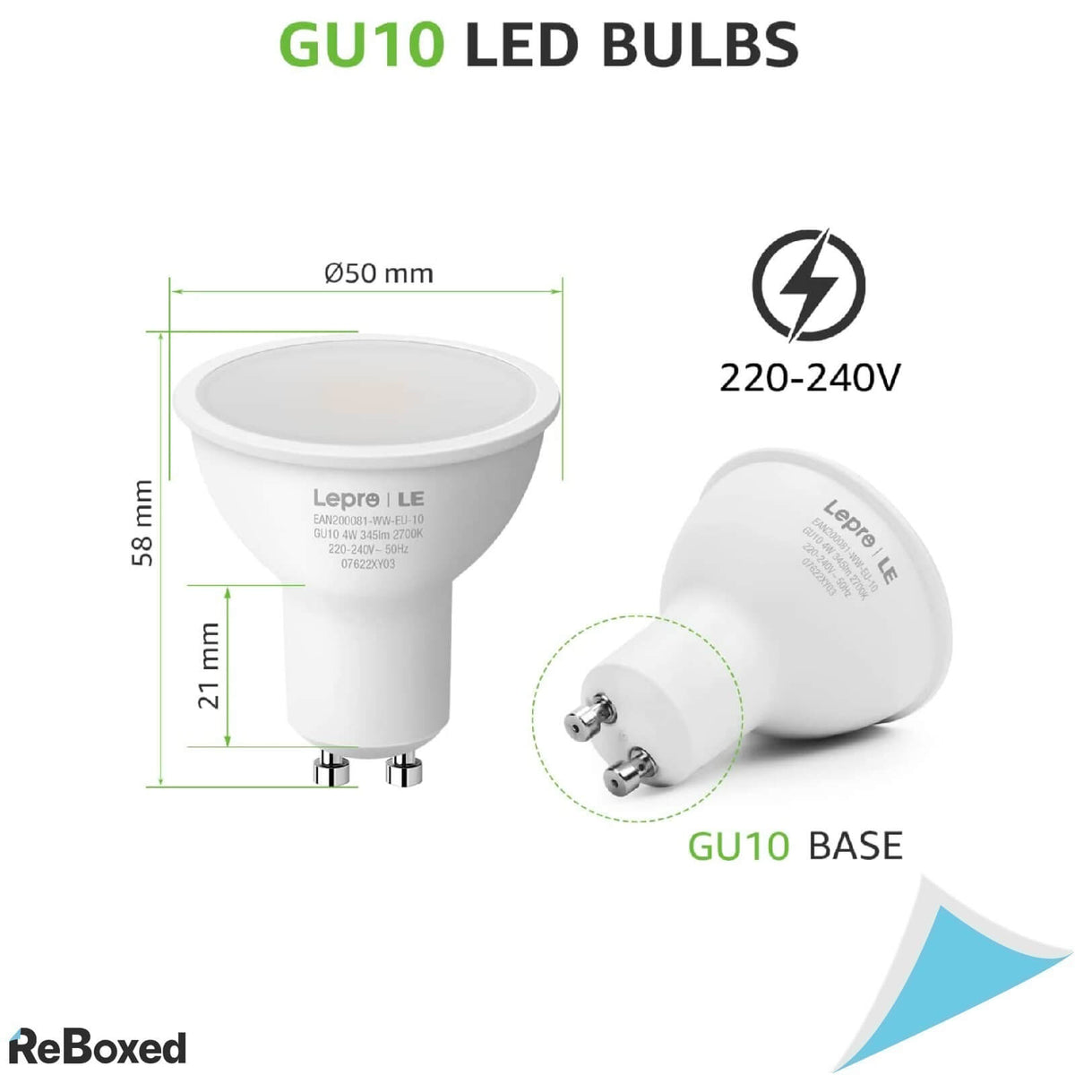 LePro Set 10 x GU10 LED 2700K 4W 345lm 15.000 ore