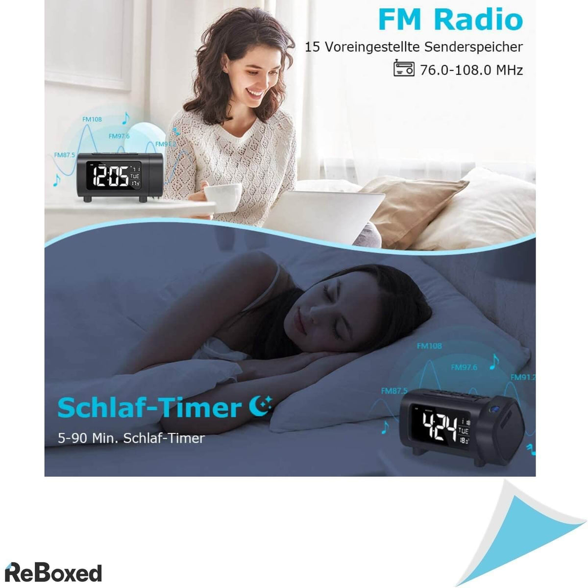 Ceas Digital si Alarma cu Proiector RadioFM Afisare Temperatura