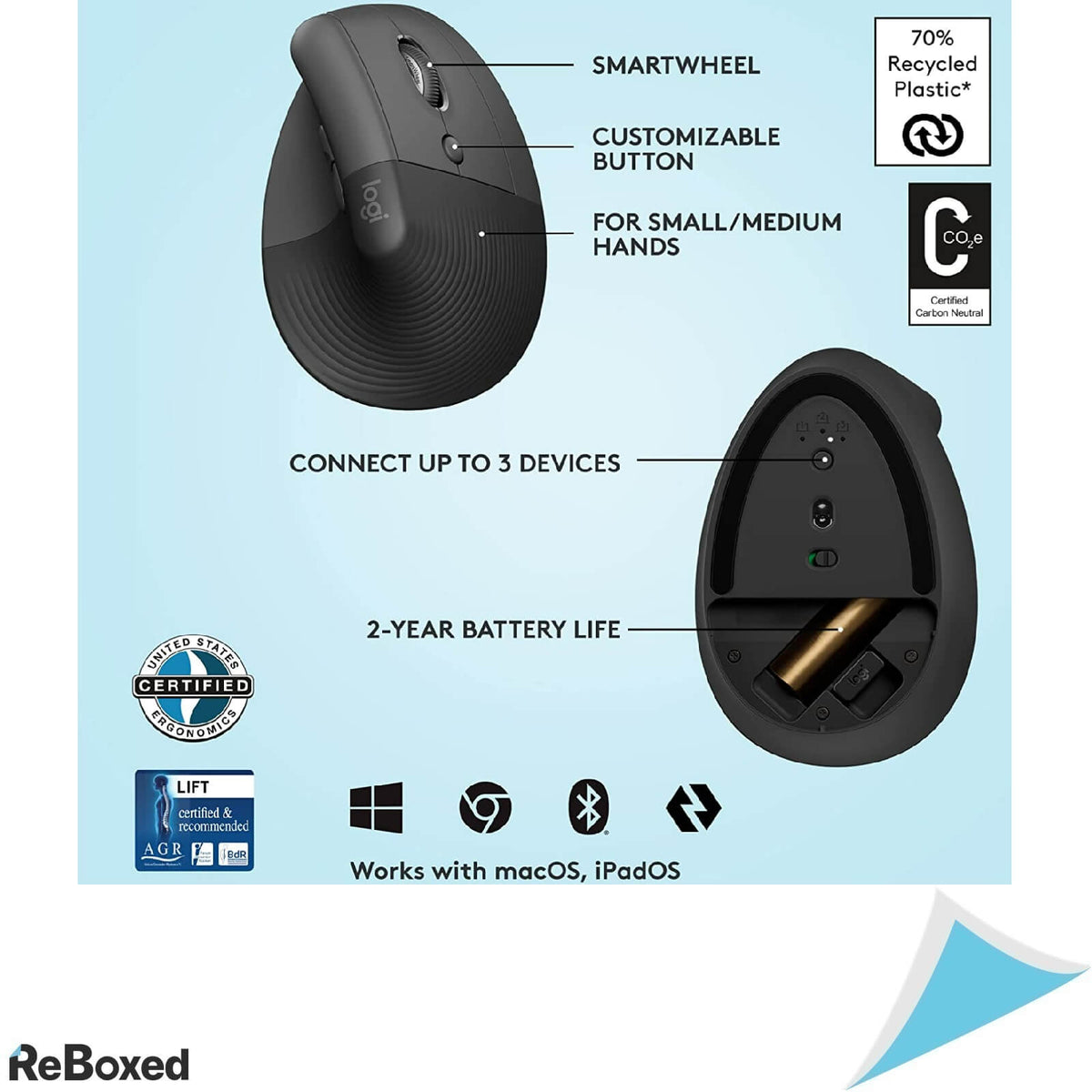 Logitech Lift Mouse Ergonomic Vertical Wireless Bluetooth