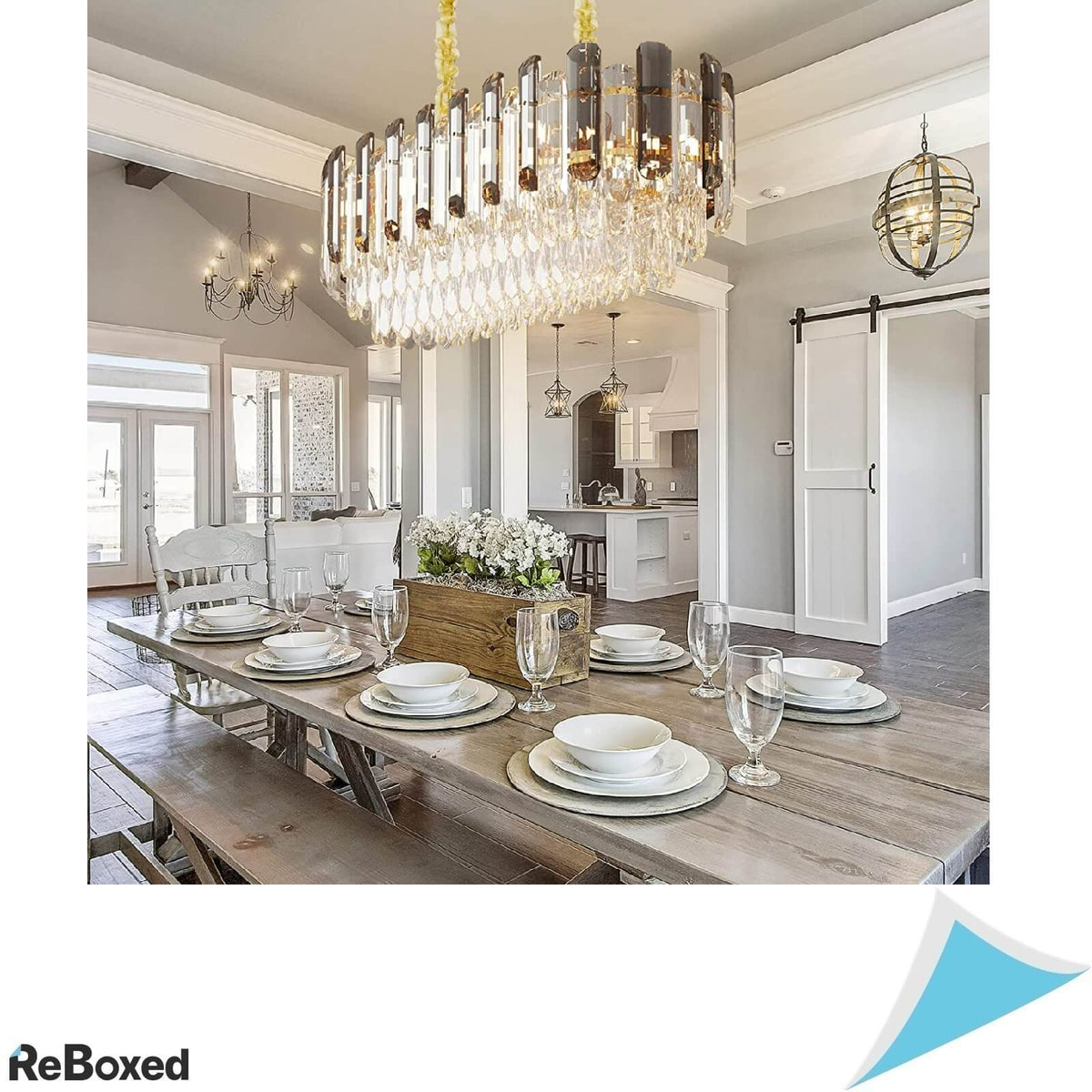 Luvodi Candelabru LED de Tavan Reglabil cu Cristale si 3 Niveluri