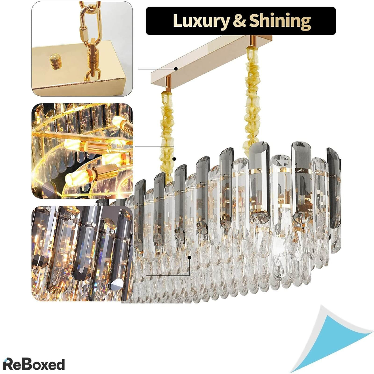 Luvodi Candelabru LED de Tavan Reglabil cu Cristale si 3 Niveluri