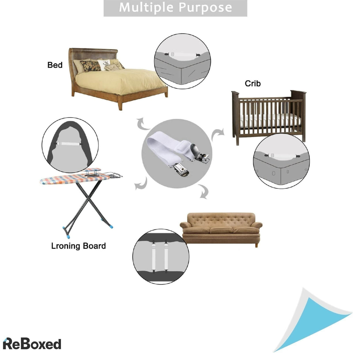 LuxBon Set 8 Curele Elastice Ajustabile Fixare Cearceaf