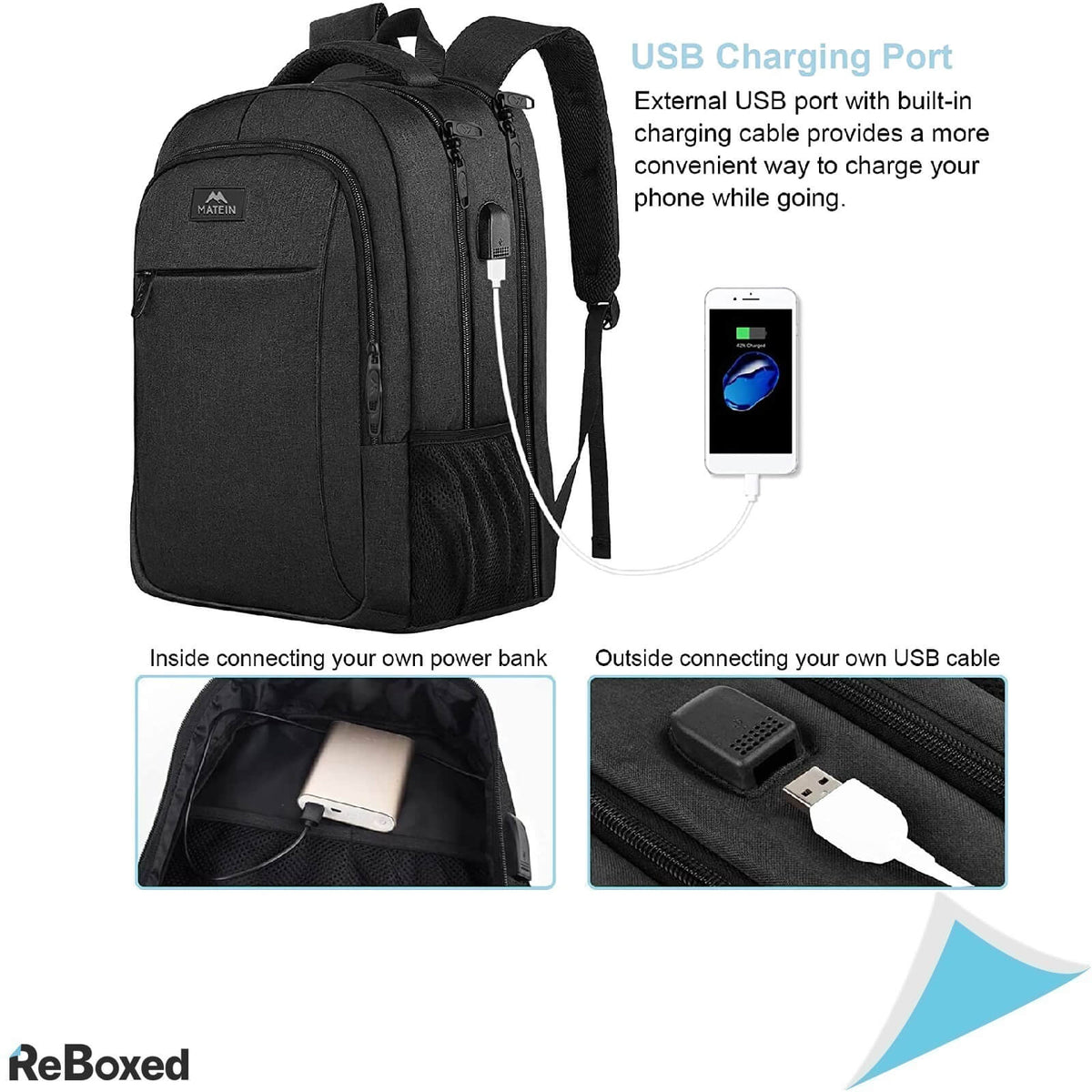 MATEIN Rucsac Impermeabil Laptop 17.3 Port USB Incarcare Negru