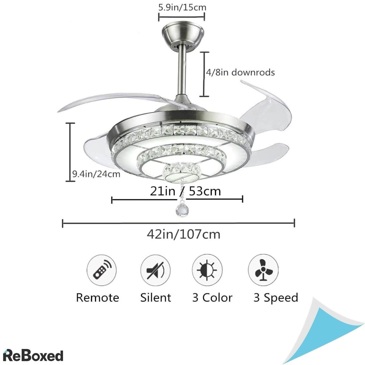 Moerun Candelabru LED cu Ventilator 106cm si Cristale K9 Telecomanda