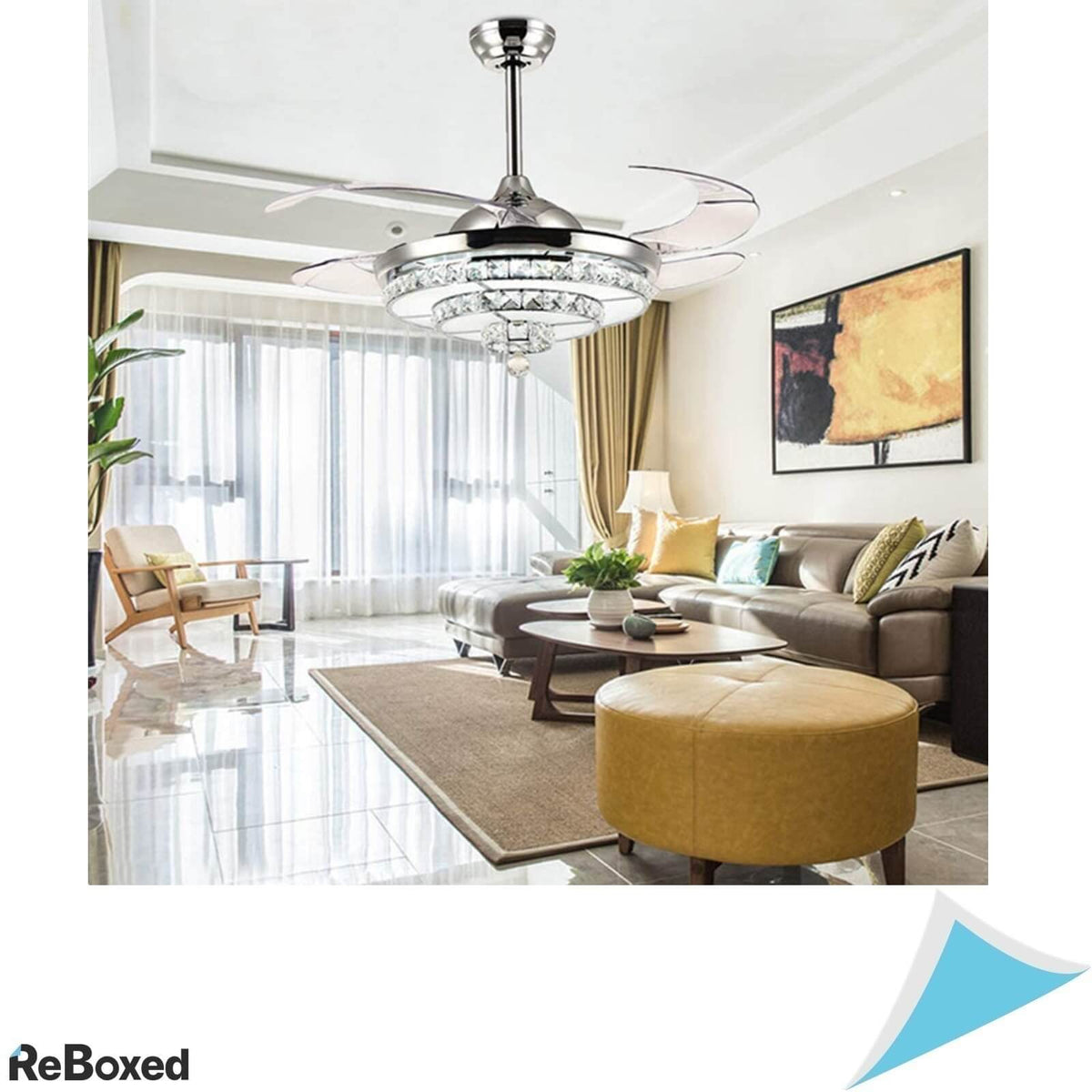 Moerun Candelabru LED cu Ventilator 106cm si Cristale K9 Telecomanda