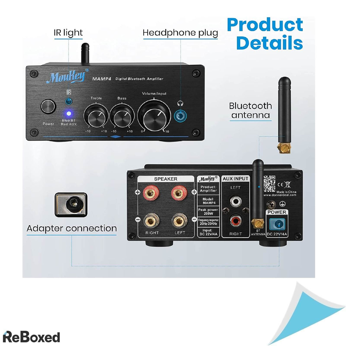 Moukey MAMP4 Mini-Amplificator Audio 200W Peak Bluetooth 5.0