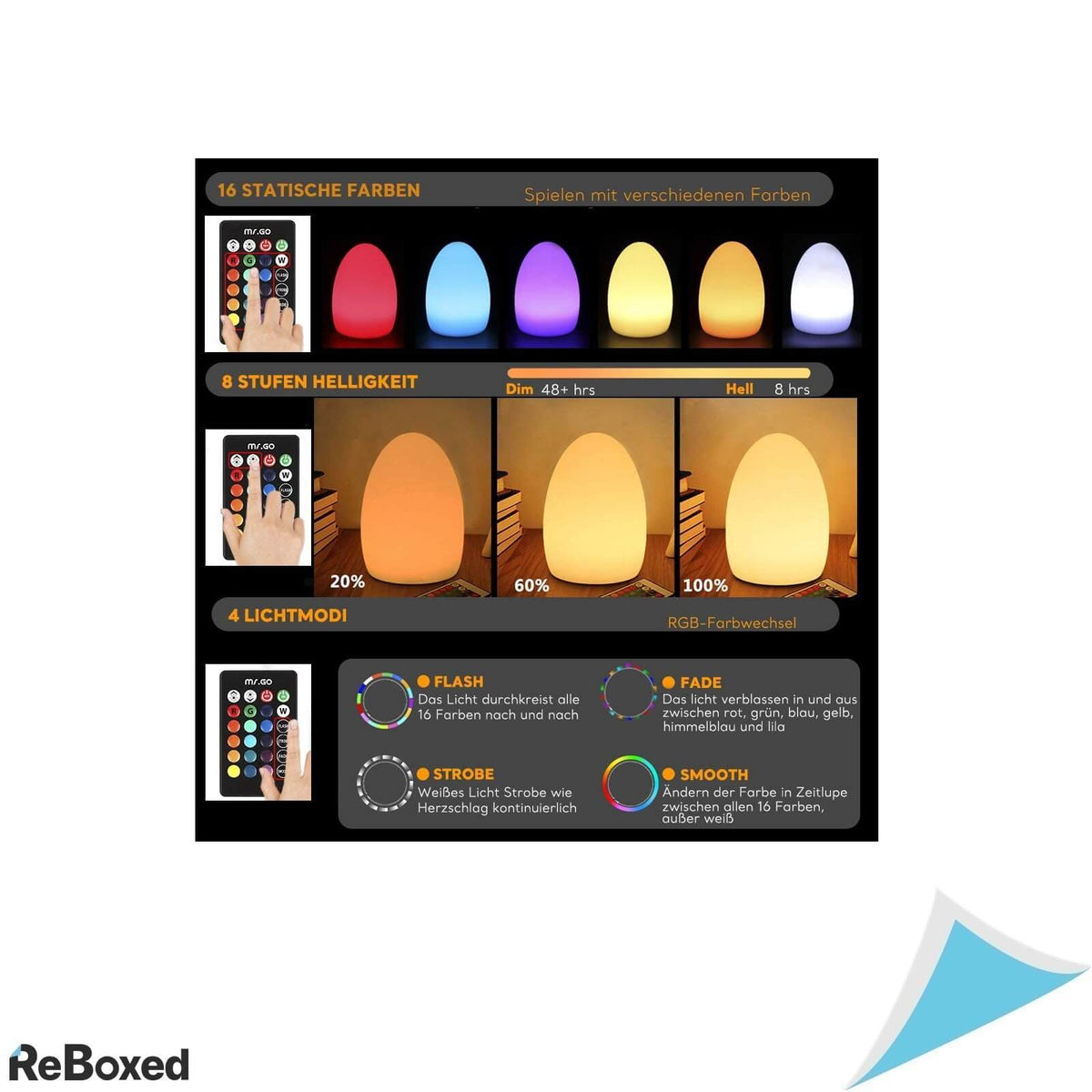 Mr.Go Lampa RGB LED cu forma de Ou 22cm si Telecomanda