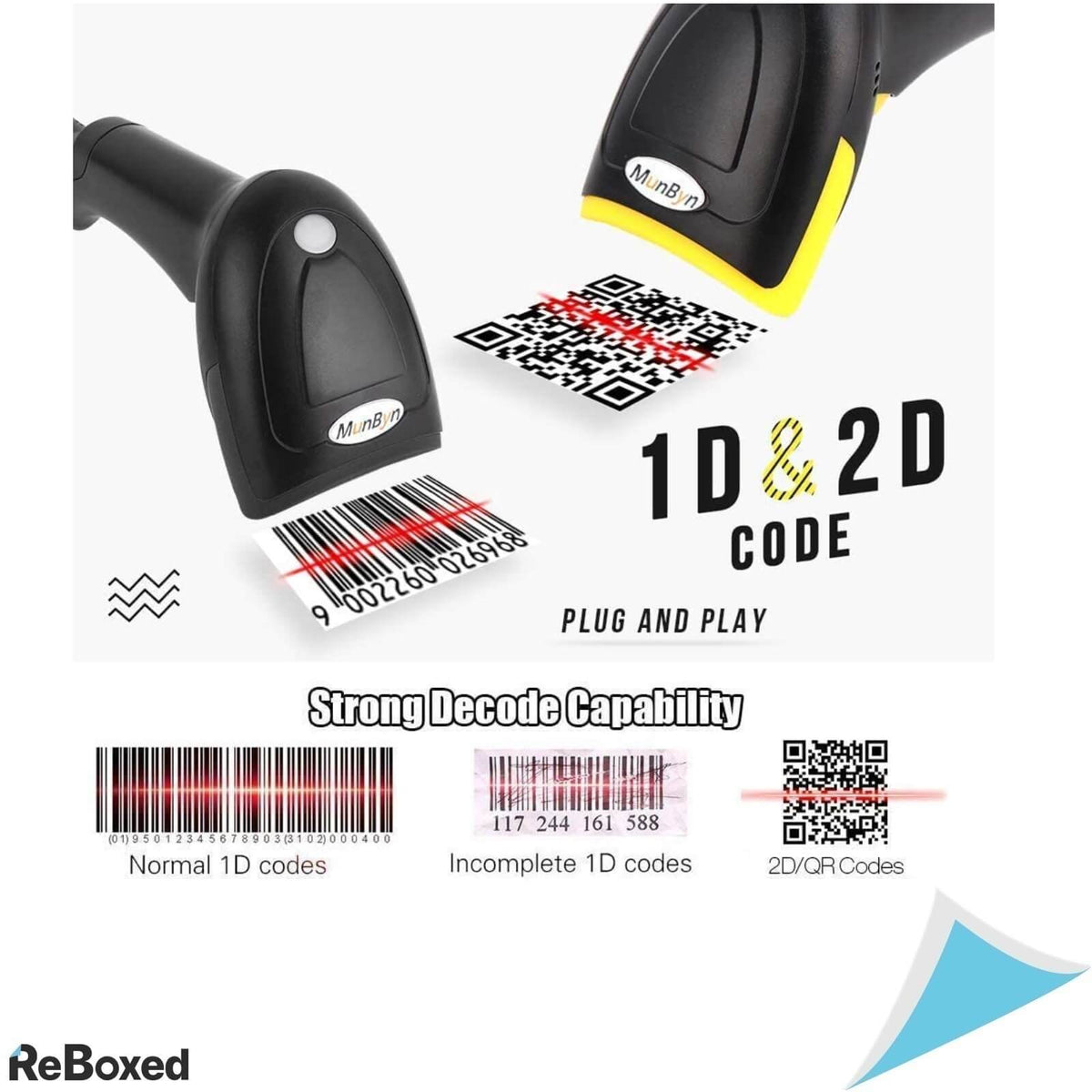 Munbyn Scaner Coduri de Bare 1D 2D QR cu Fir USB