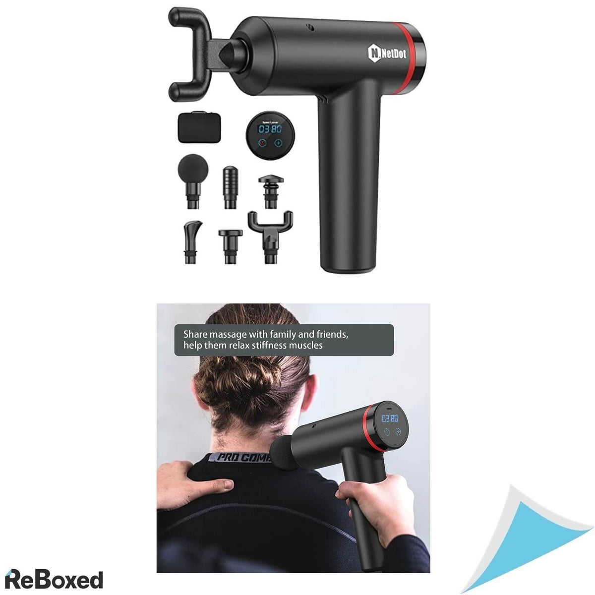 NetDot Pistol de Masaj Electric Portabil 6 Accesorii 6 Viteze