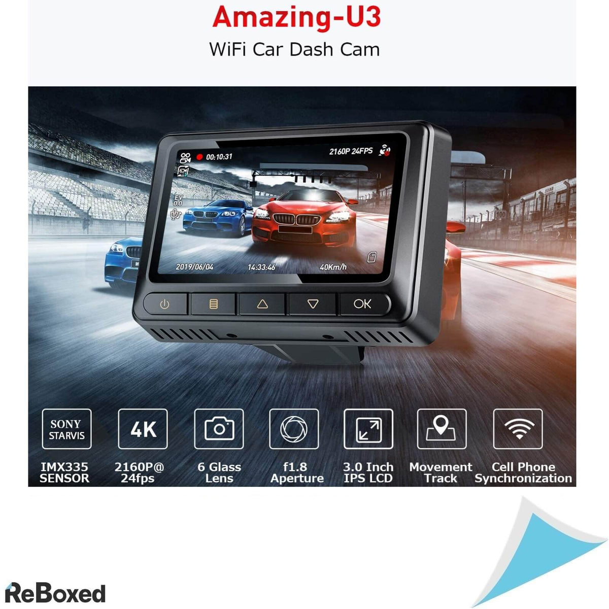 Oasser DashCam Camera Auto 2160p GPS WiFi Sony IMX335