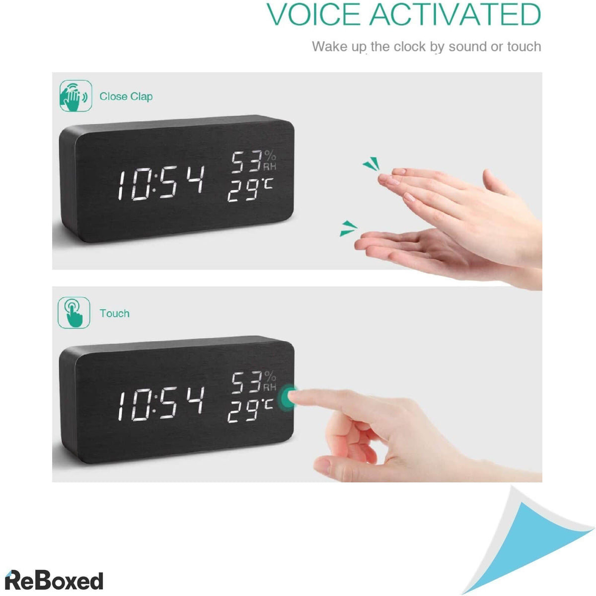 Oria Ceas Digital cu 3 Alarme Lemn MDF activare Vocala sau Touch