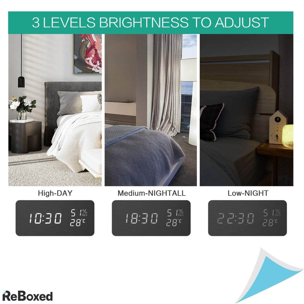 Oria Ceas Digital cu 3 Alarme Lemn MDF activare Vocala sau Touch