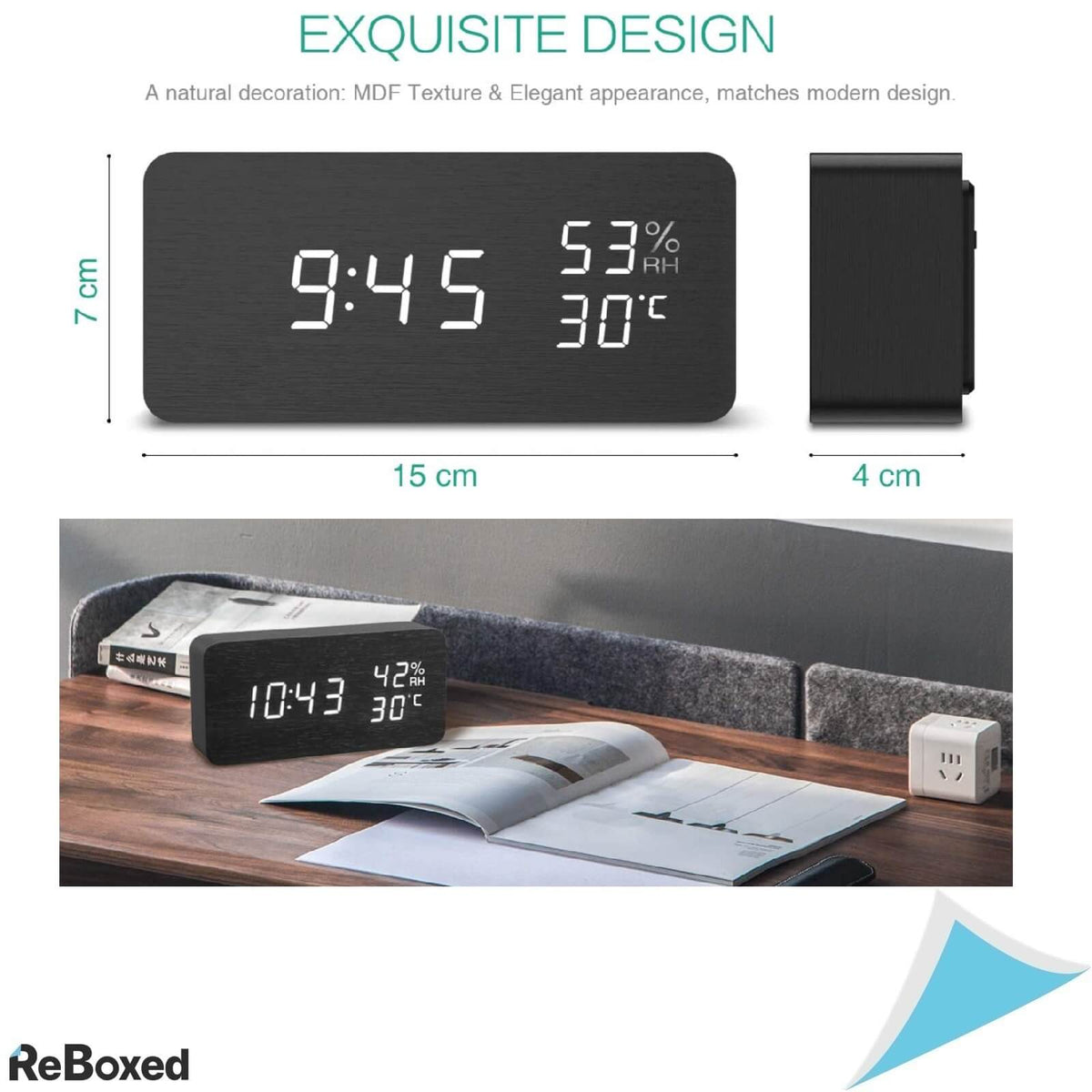 Oria Ceas Digital cu 3 Alarme Lemn MDF activare Vocala sau Touch