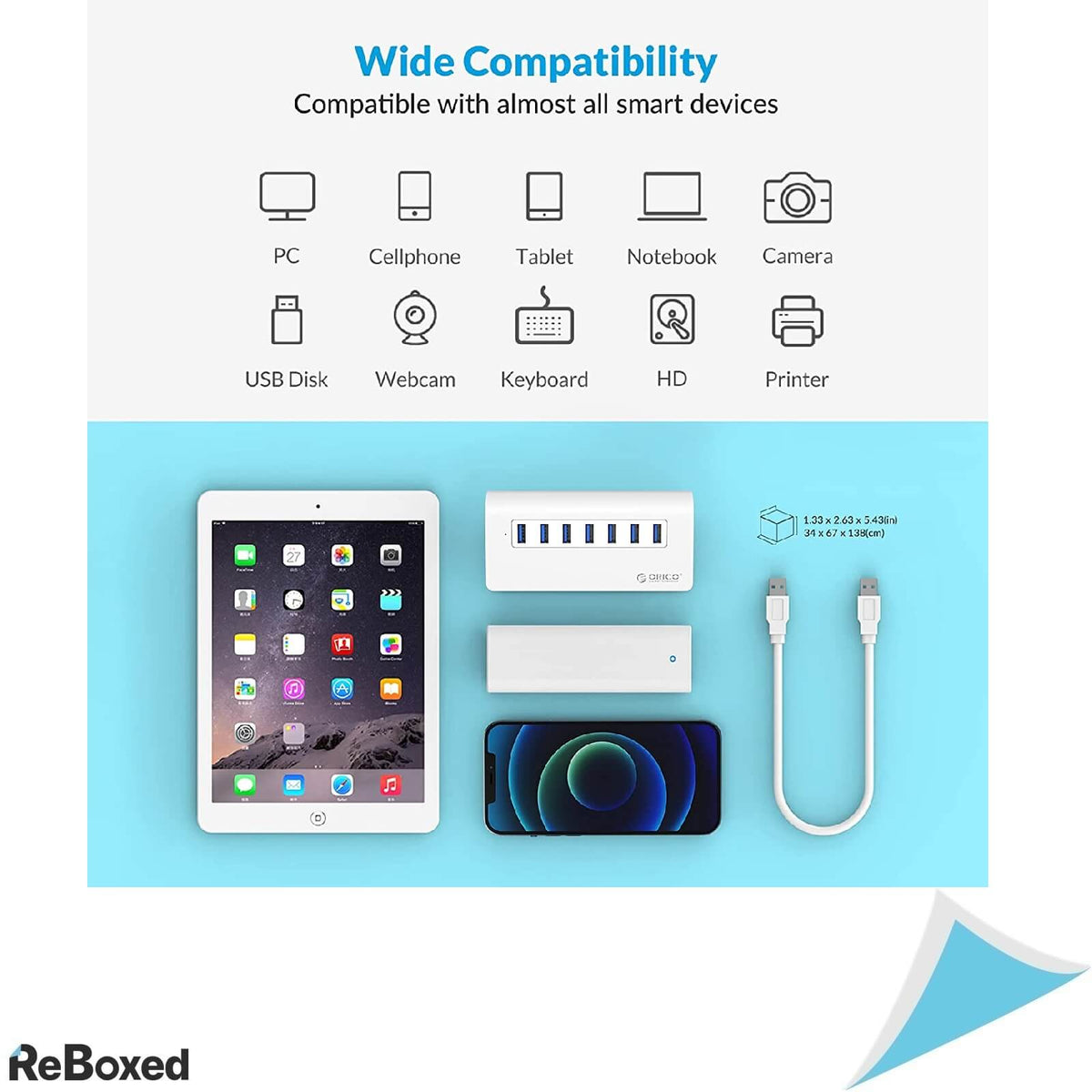 Orico Hub USB Aluminiu 7 Porturi 3.0 cu Alimentator 220V