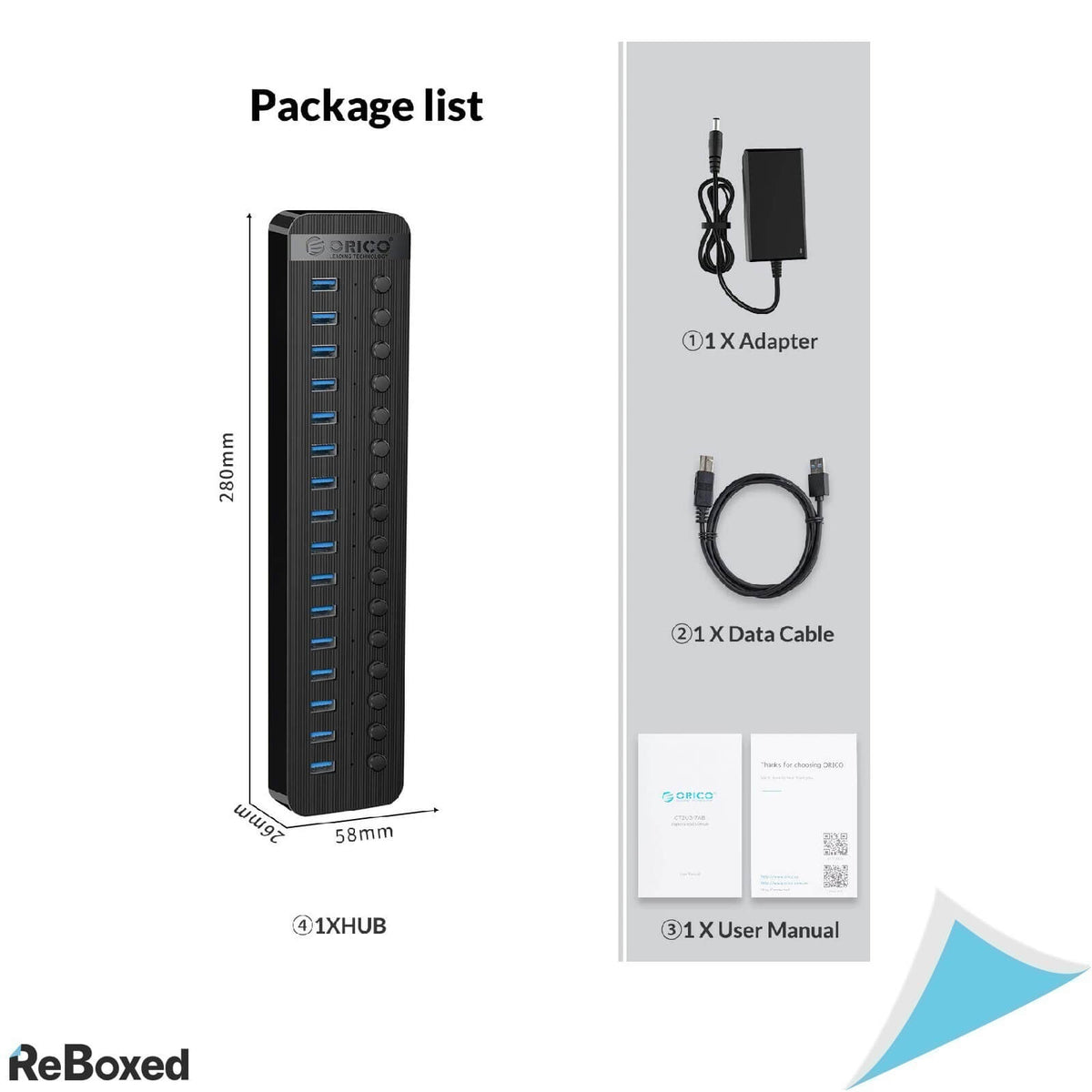 ORICO HUB USB 3.0 Activ 78W 16 Porturi cu Comutator ON OFF