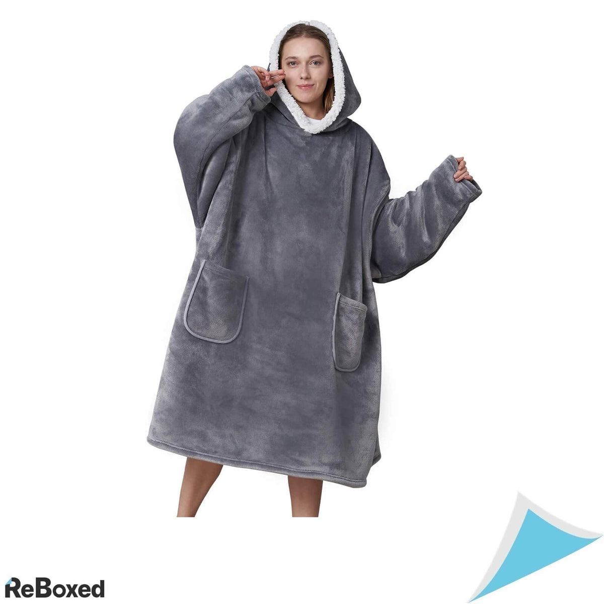 Patura Sherpa Fleece cu Gluga si Maneci largi 95x85 cm