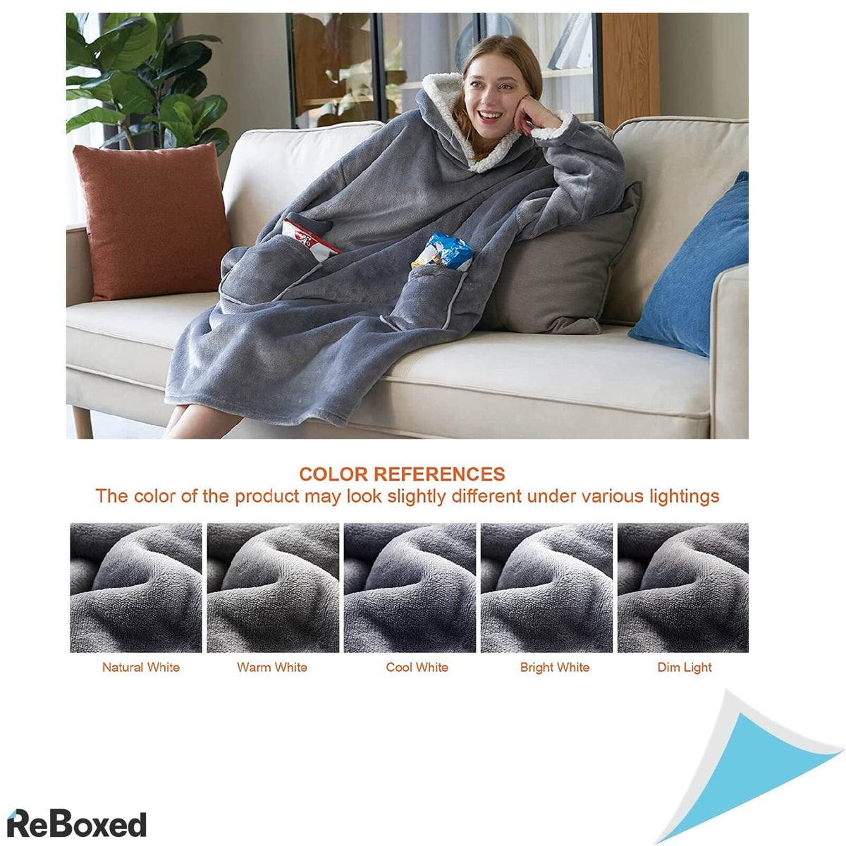 Patura Sherpa Fleece cu Gluga si Maneci largi 95x85 cm