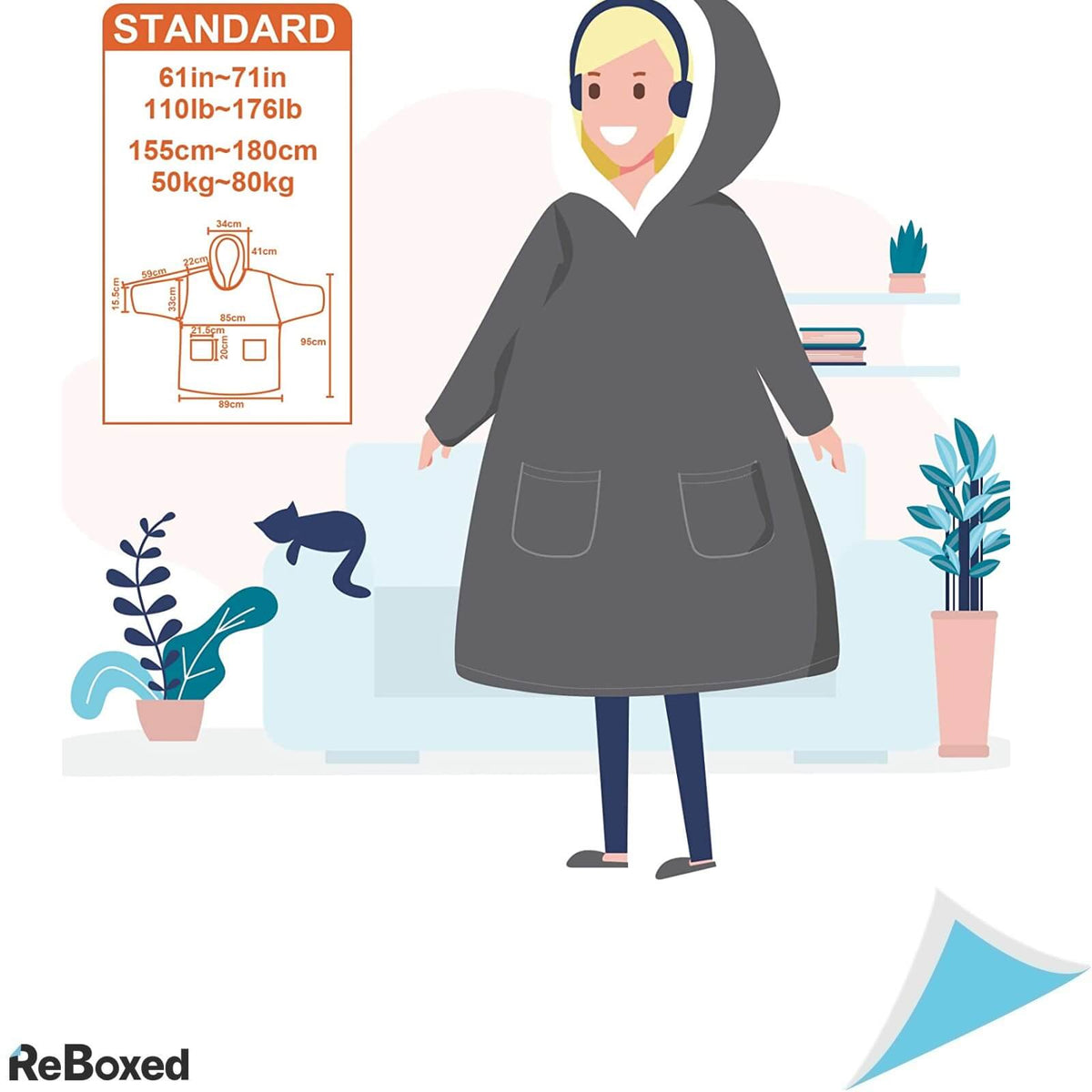 Patura Sherpa Fleece cu Gluga si Maneci largi 95x85 cm